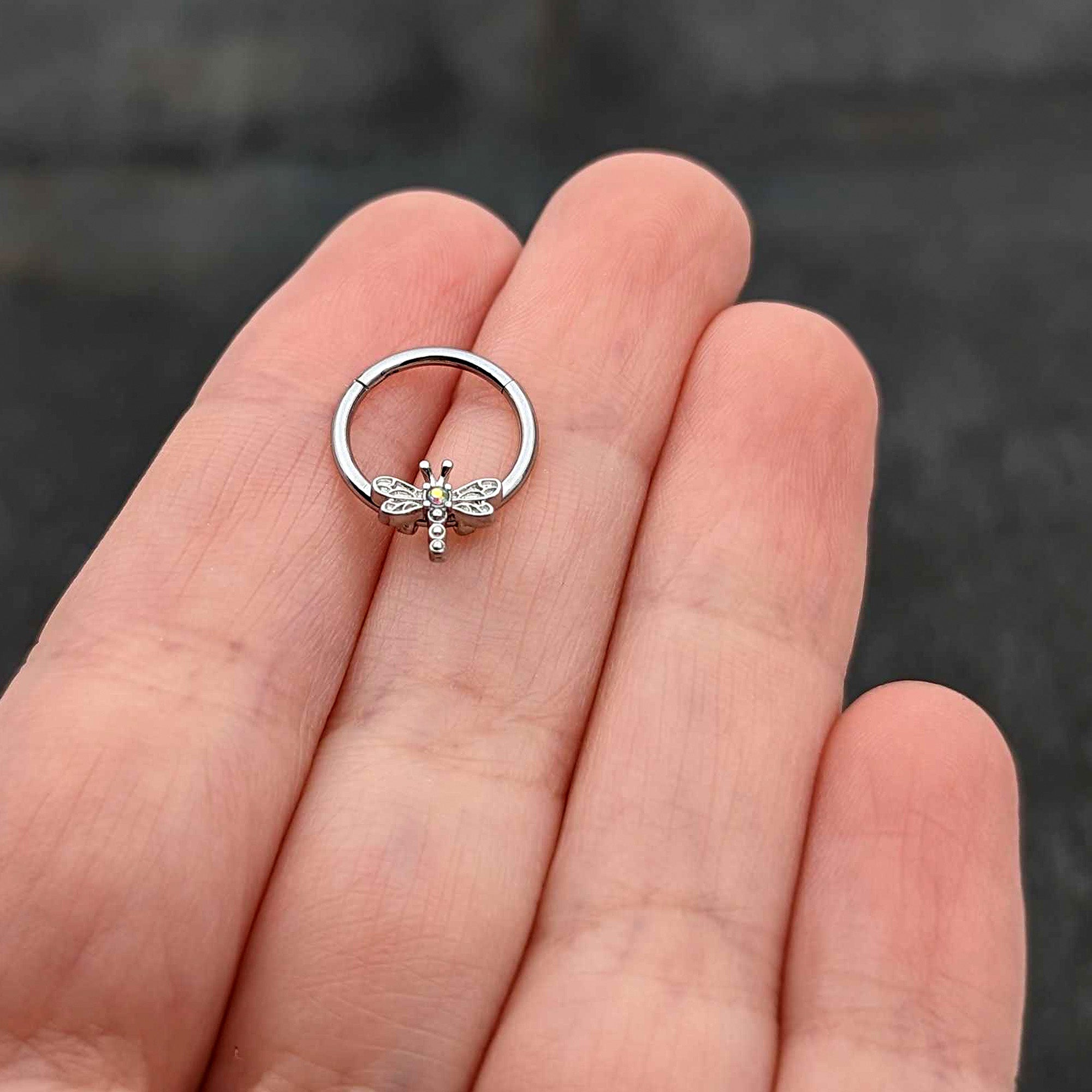 16G 3/8 Aurora Gem Dragonfly Flying Hinged Segment Ring