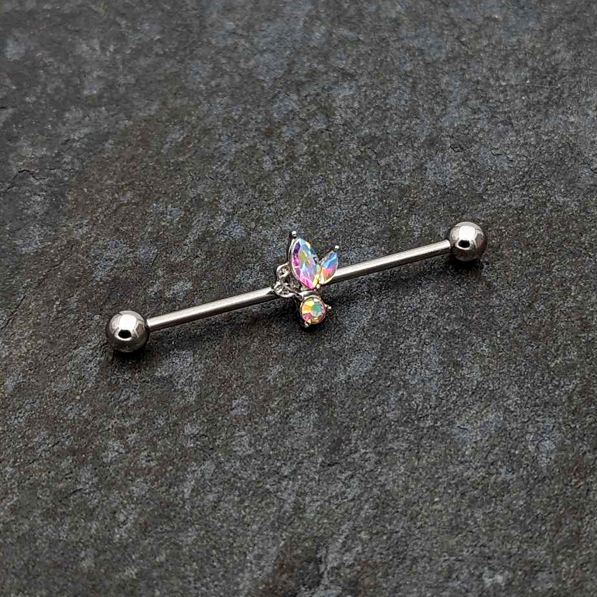 14G Aurora CZ Gem Fleur de Lis Industrial Barbell 38mm