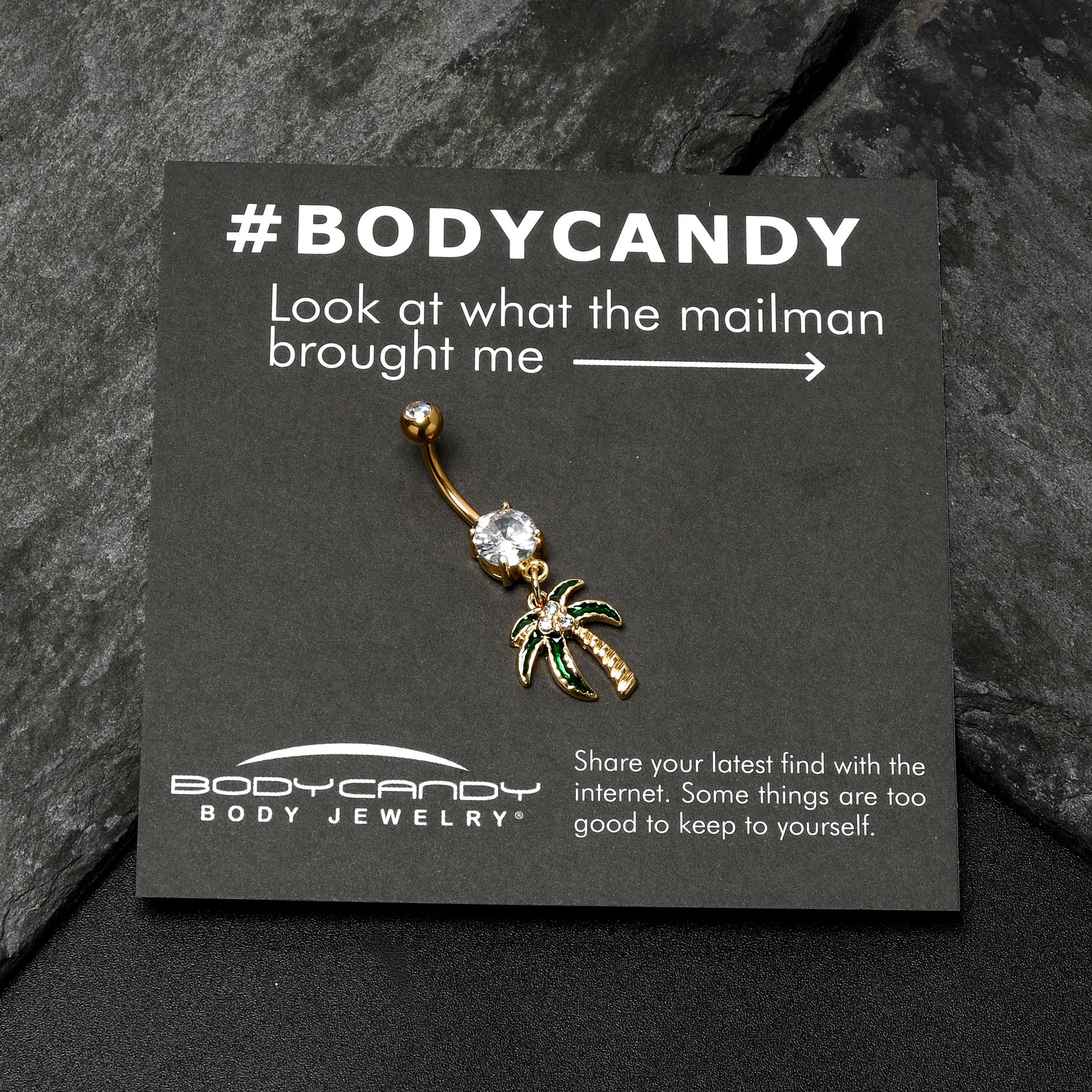 Clear Gem Gold Tone Palm Tree Style Dangle Belly Ring