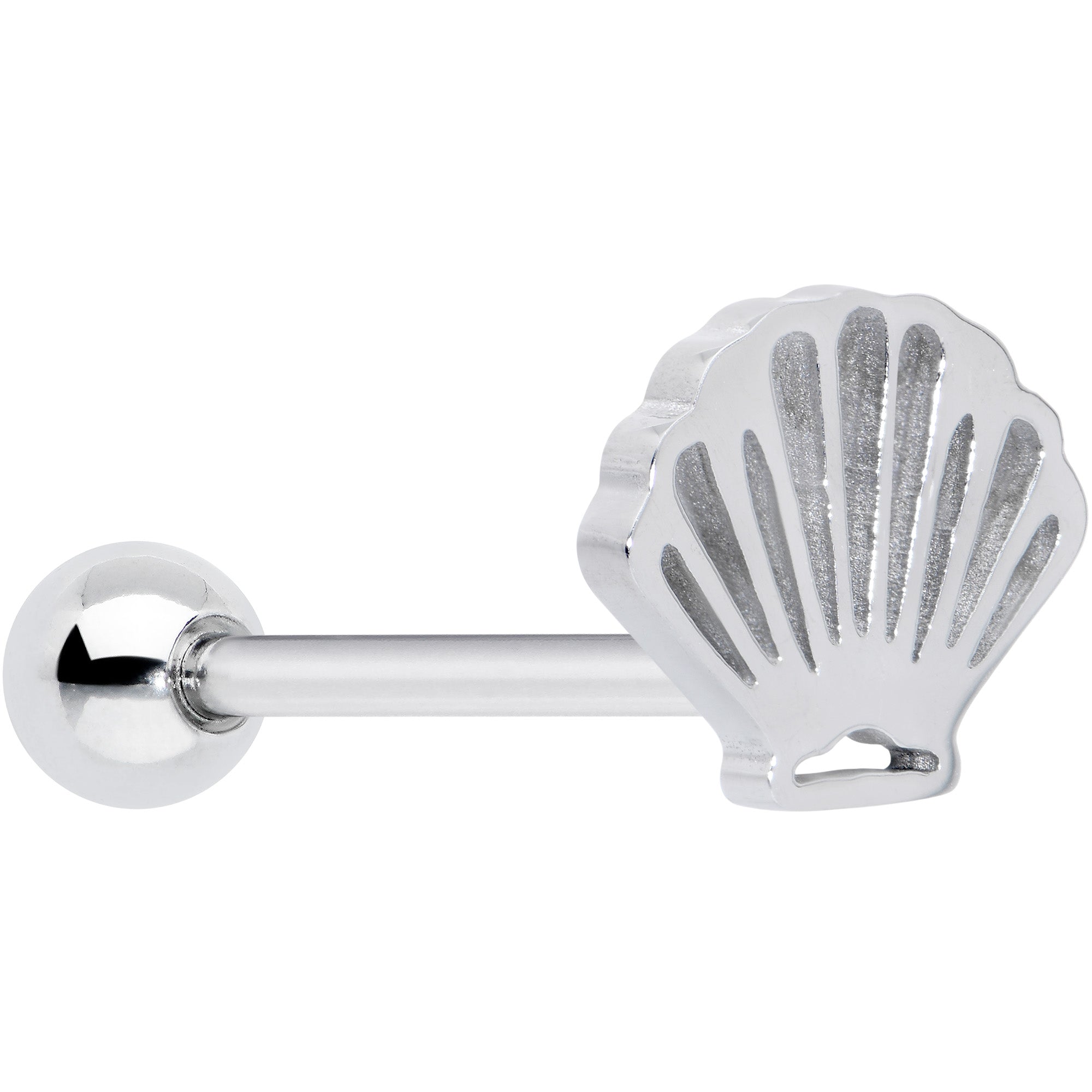 Surgical Shell 316L Surgical Steel Scalloped Sea Shell Barbell Tongue Ring
