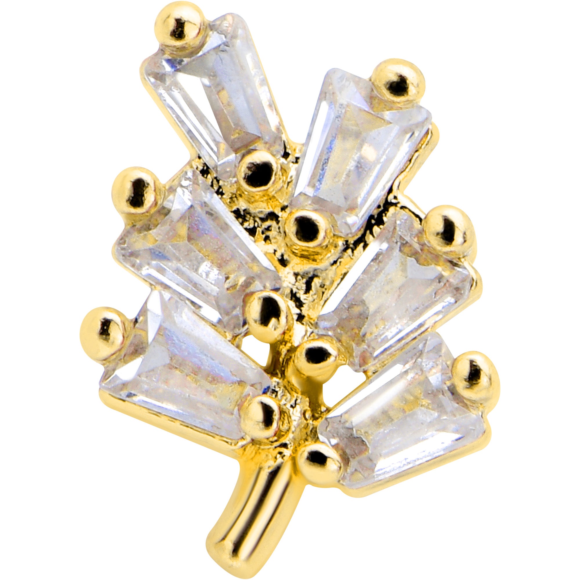 16G 5/16 Clear CZ Gem Leafy Golden Branch Threadless Labret Tragus