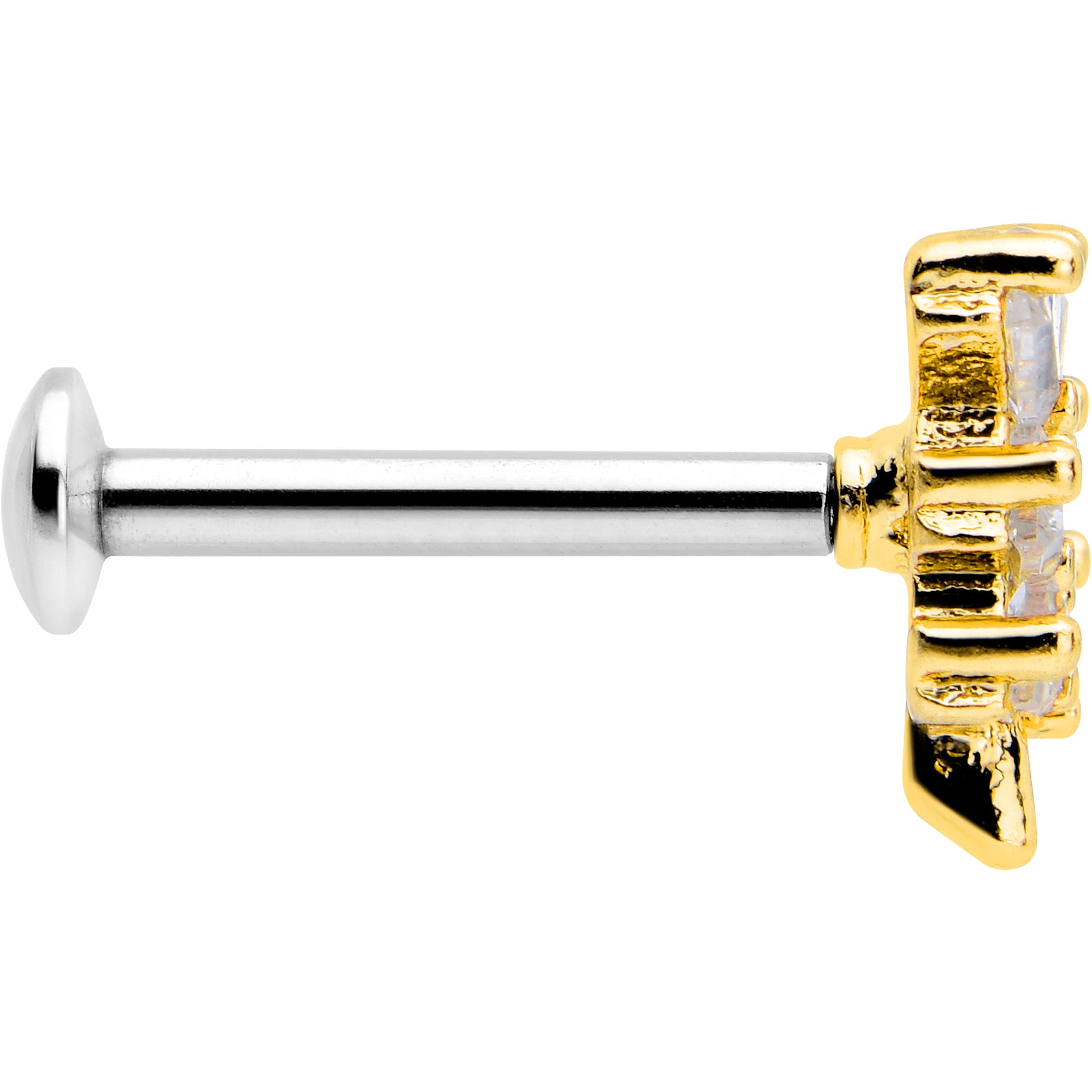 16G 5/16 Clear CZ Gem Leafy Golden Branch Threadless Labret Tragus