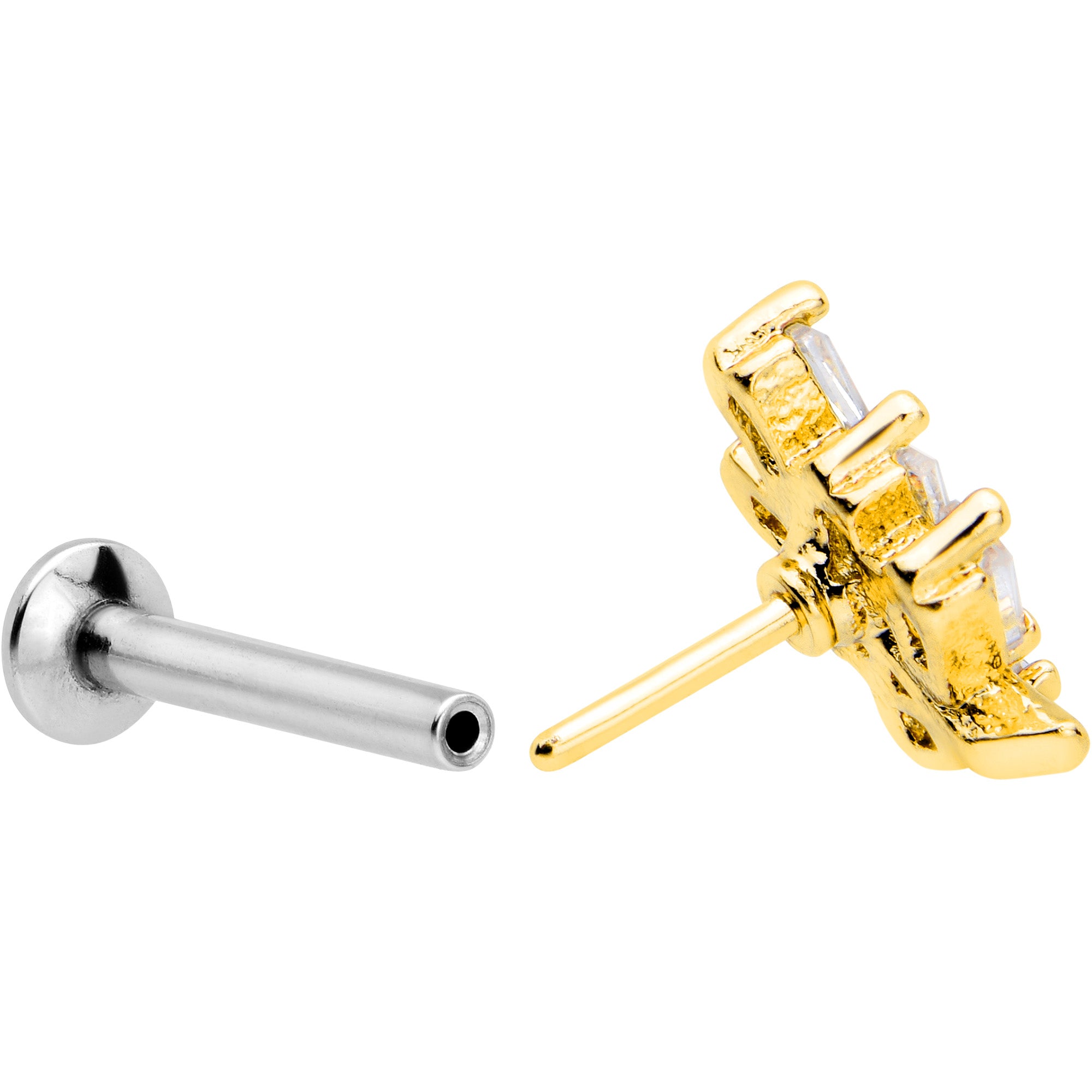 16G 5/16 Clear CZ Gem Leafy Golden Branch Threadless Labret Tragus