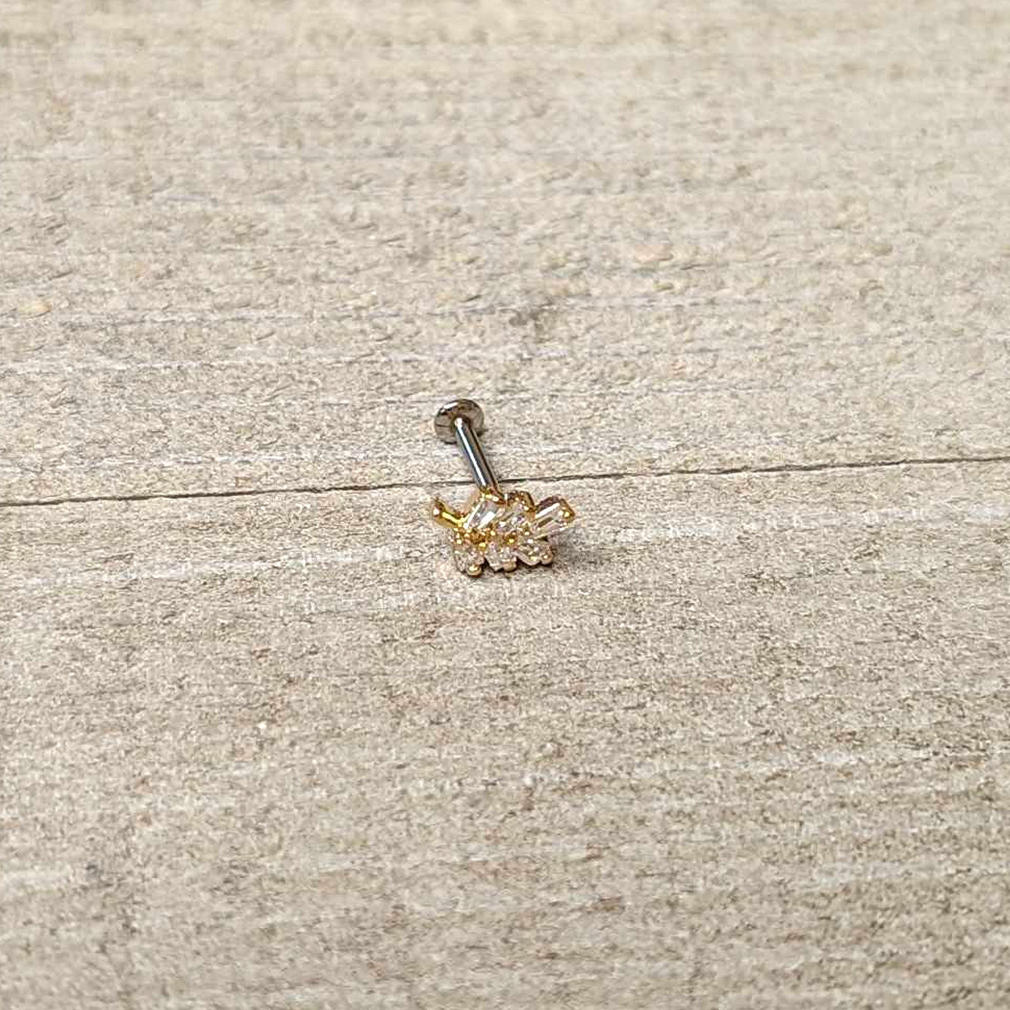 16G 5/16 Clear CZ Gem Leafy Golden Branch Threadless Labret Tragus