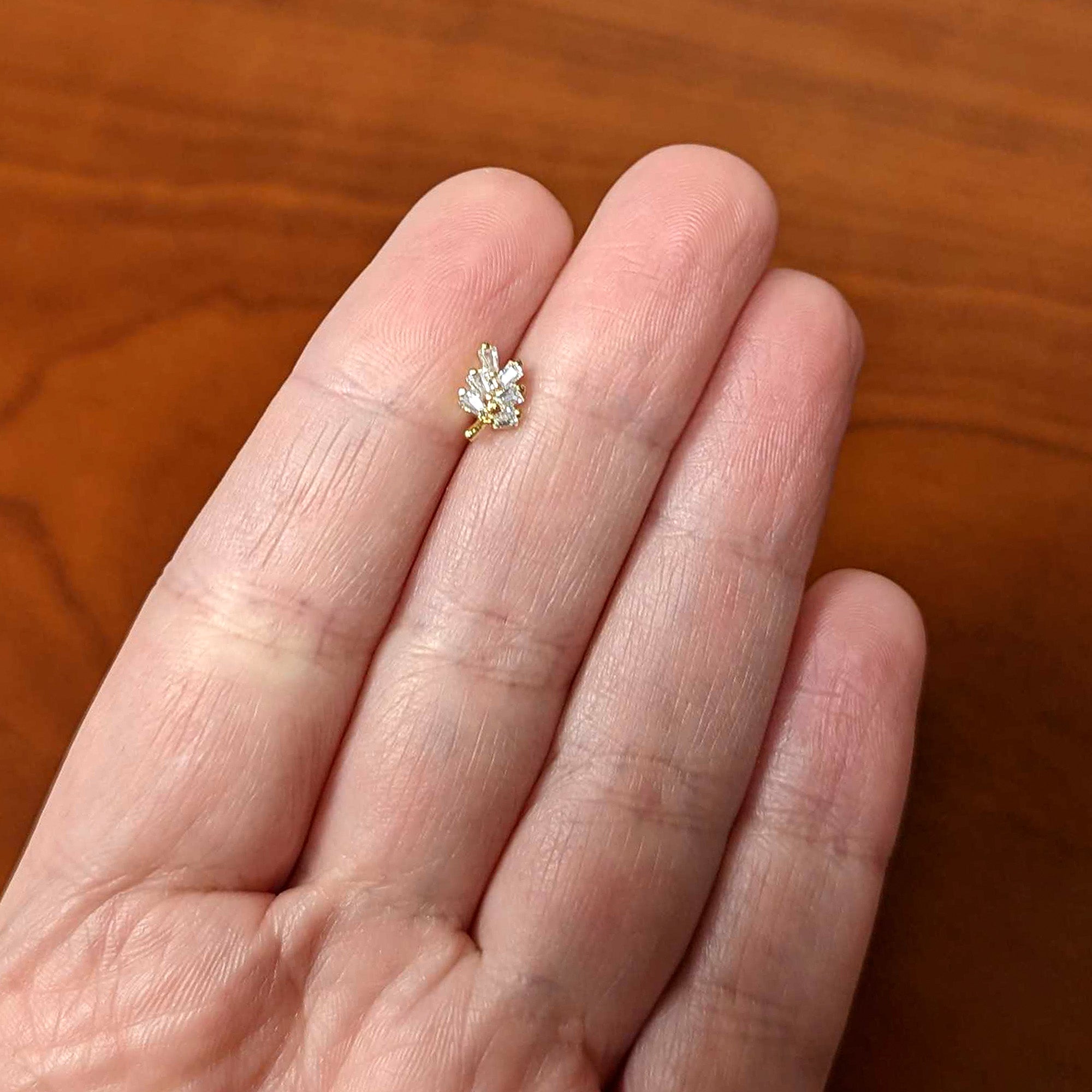 16G 5/16 Clear CZ Gem Leafy Golden Branch Threadless Labret Tragus