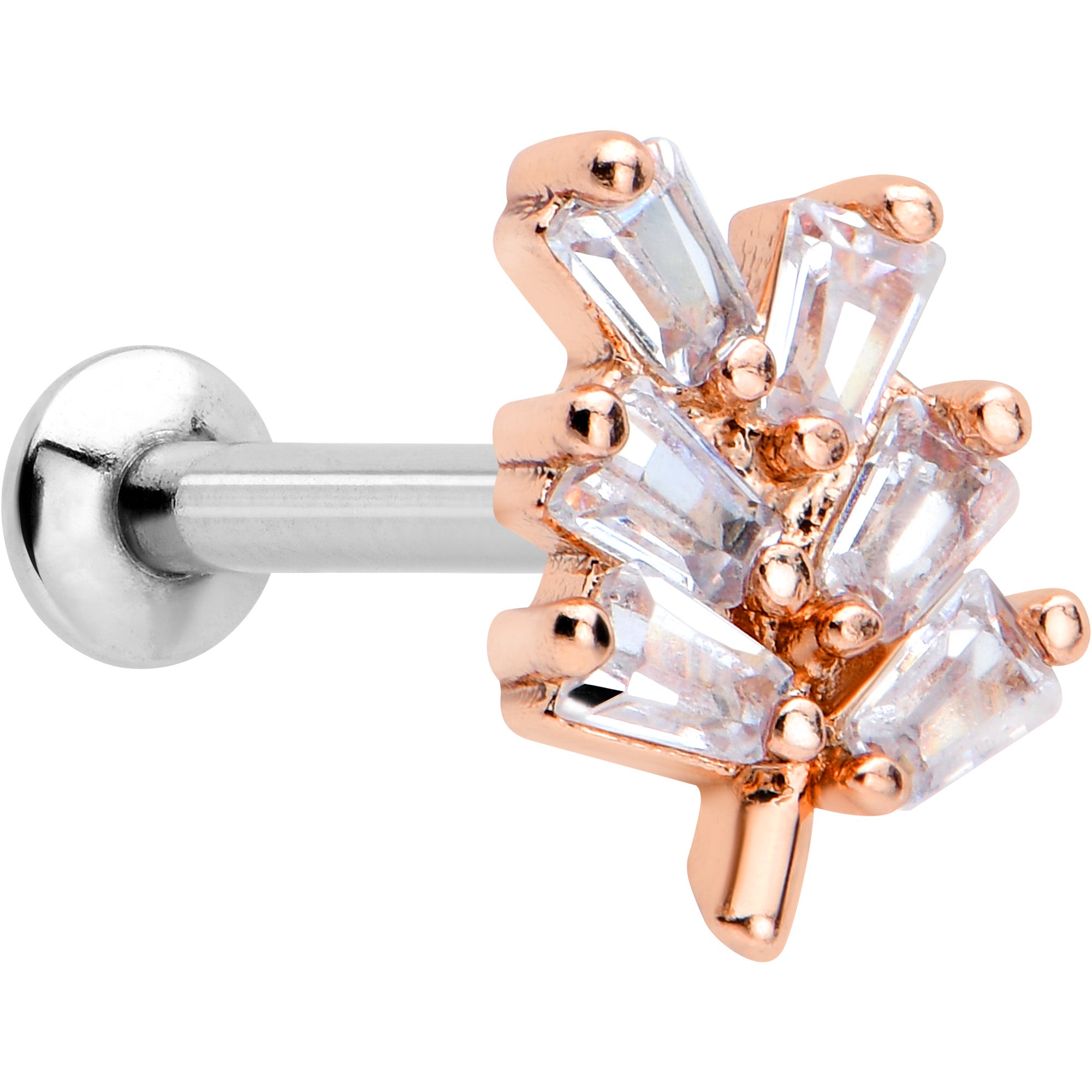 16G 5/16 Clear CZ Gem Leafy Rosy Branch Threadless Labret Tragus