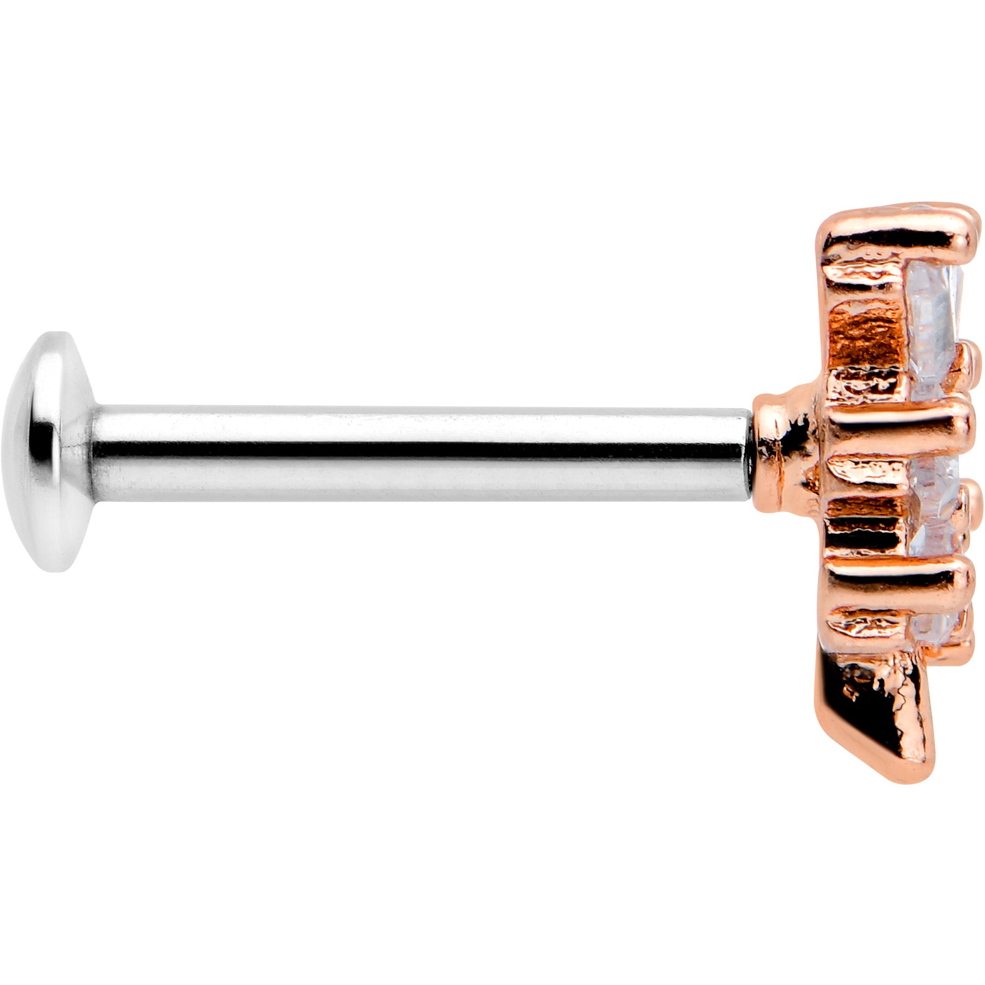 16G 5/16 Clear CZ Gem Leafy Rosy Branch Threadless Labret Tragus