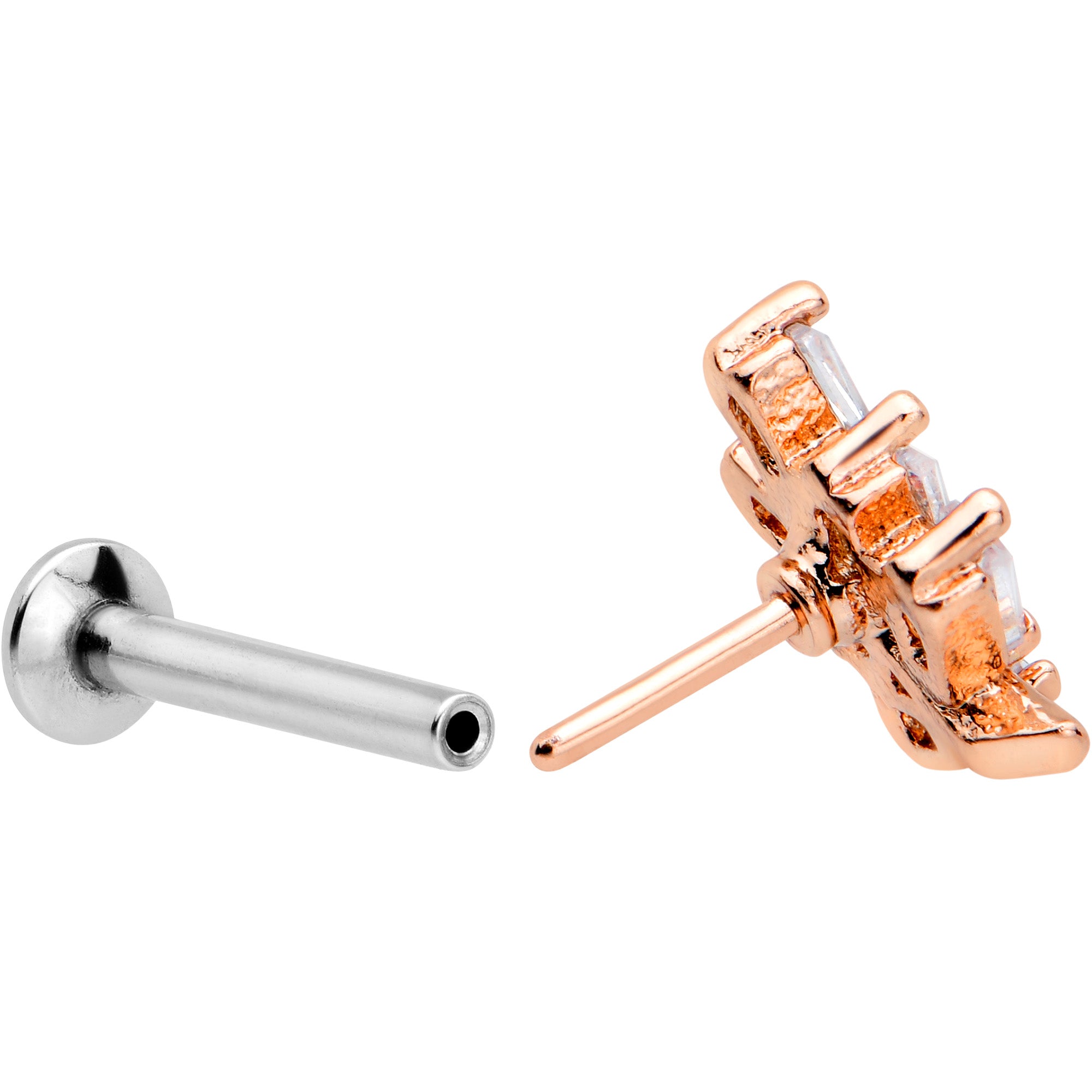 16G 5/16 Clear CZ Gem Leafy Rosy Branch Threadless Labret Tragus