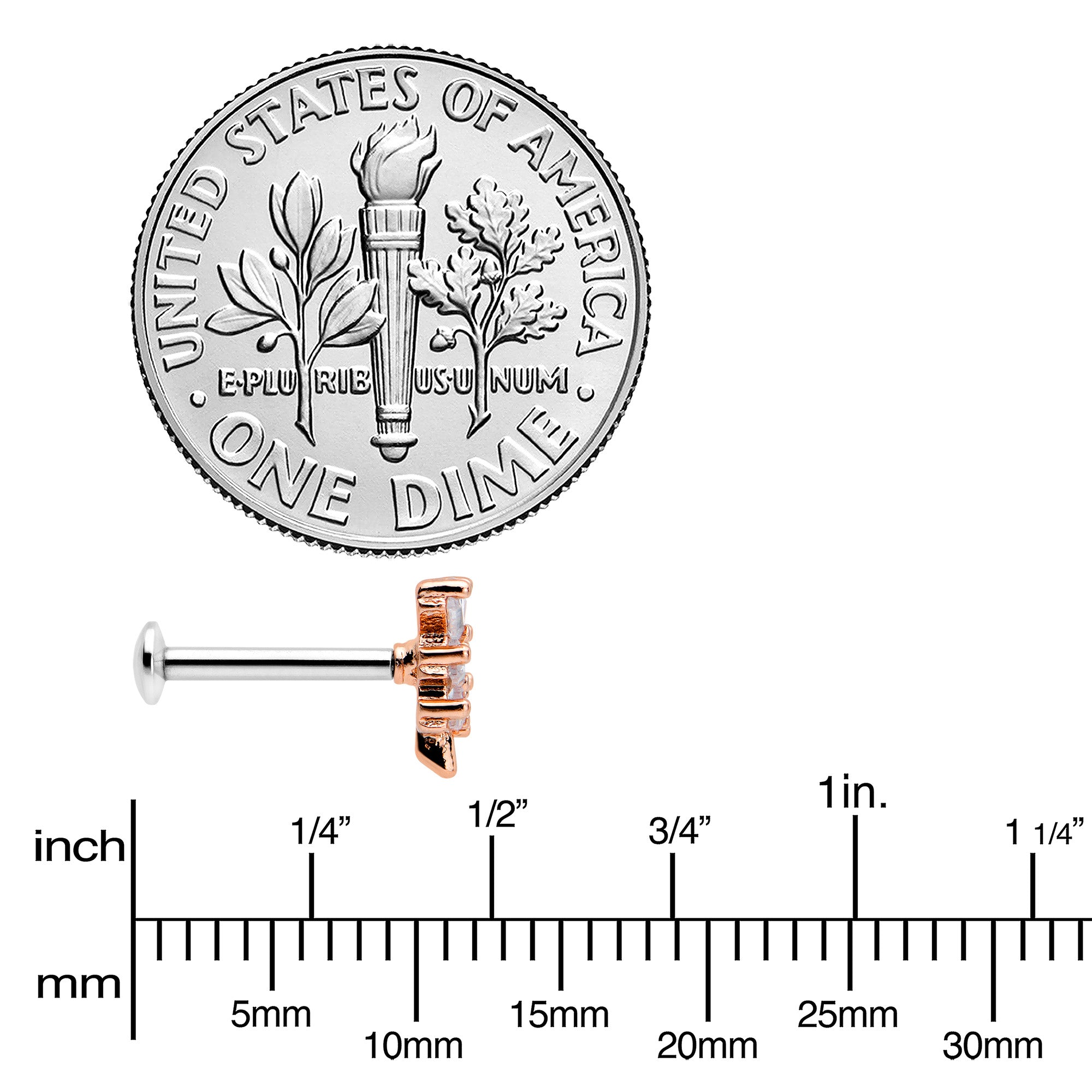 16G 5/16 Clear CZ Gem Leafy Rosy Branch Threadless Labret Tragus