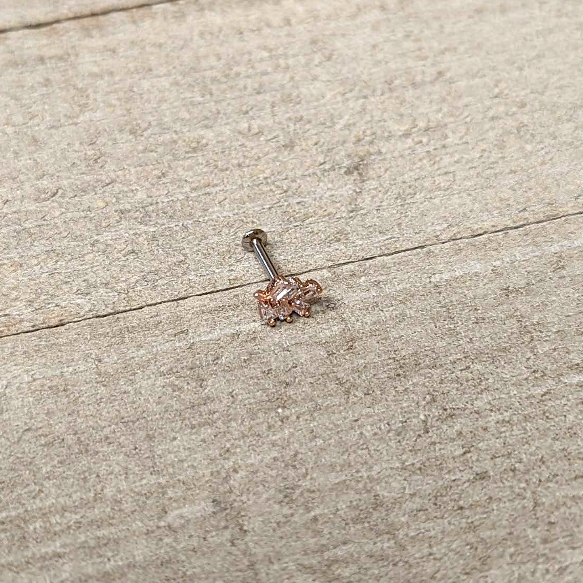 16G 5/16 Clear CZ Gem Leafy Rosy Branch Threadless Labret Tragus