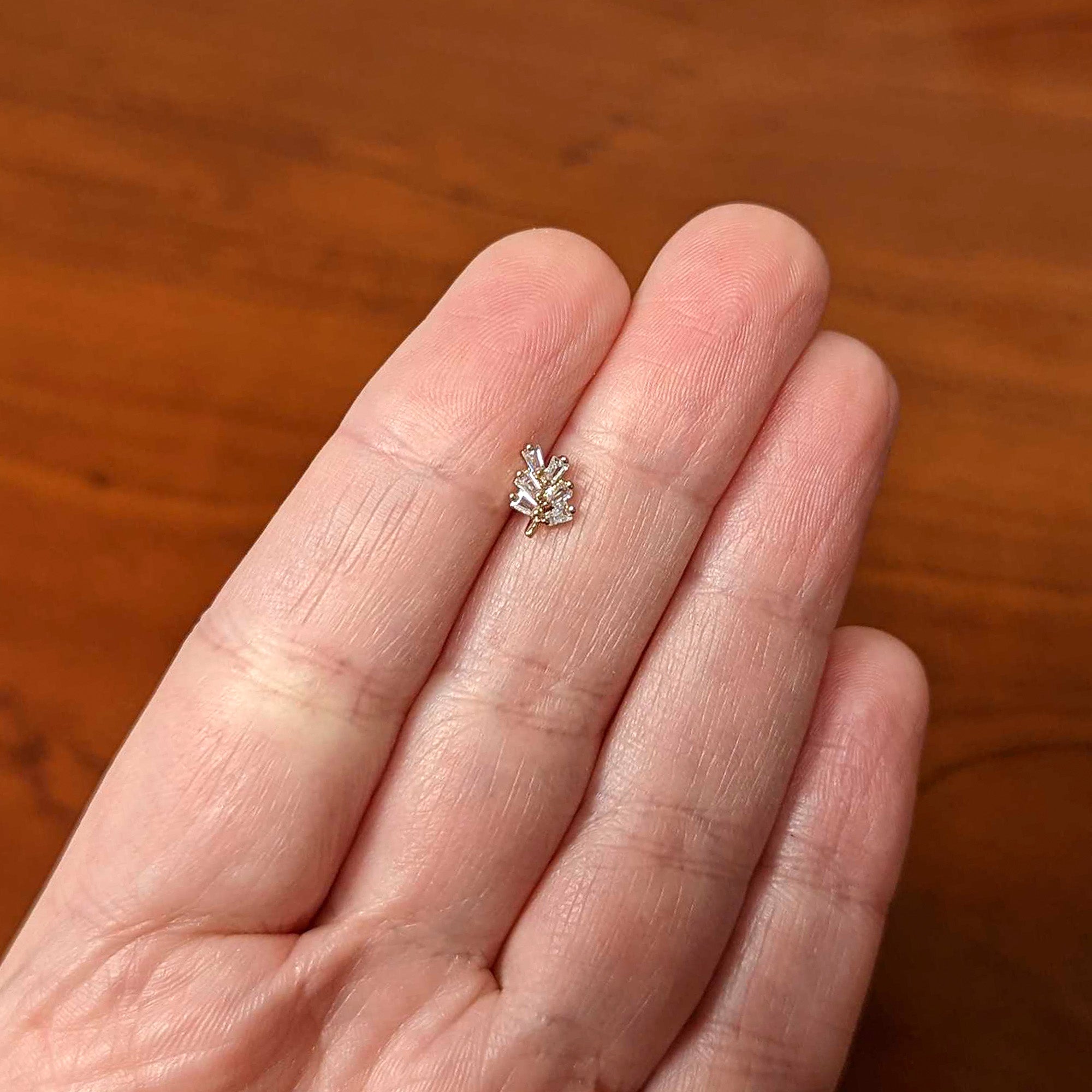 16G 5/16 Clear CZ Gem Leafy Rosy Branch Threadless Labret Tragus