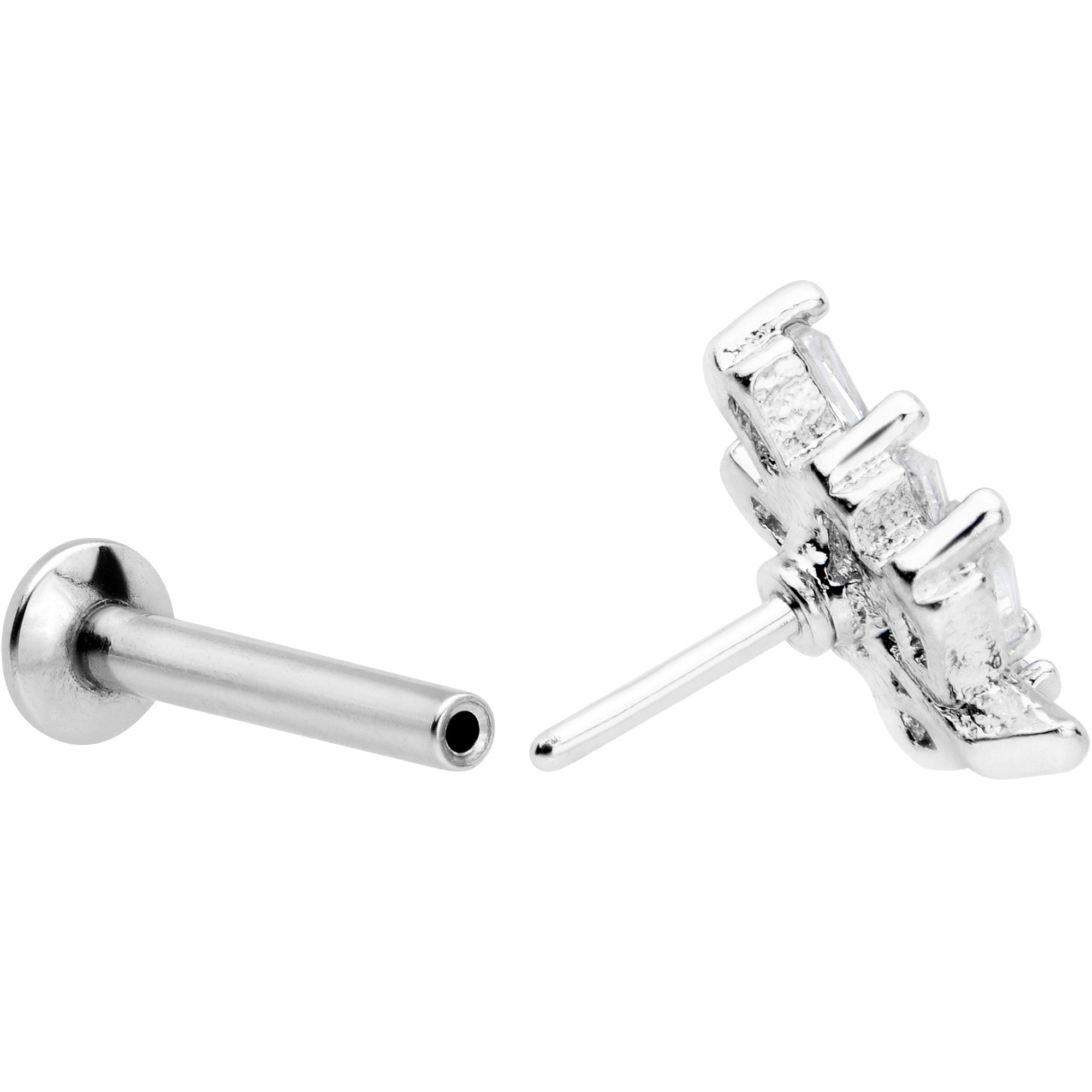 16G 5/16 Clear CZ Gem Leafy Branch Threadless Labret Monroe Tragus