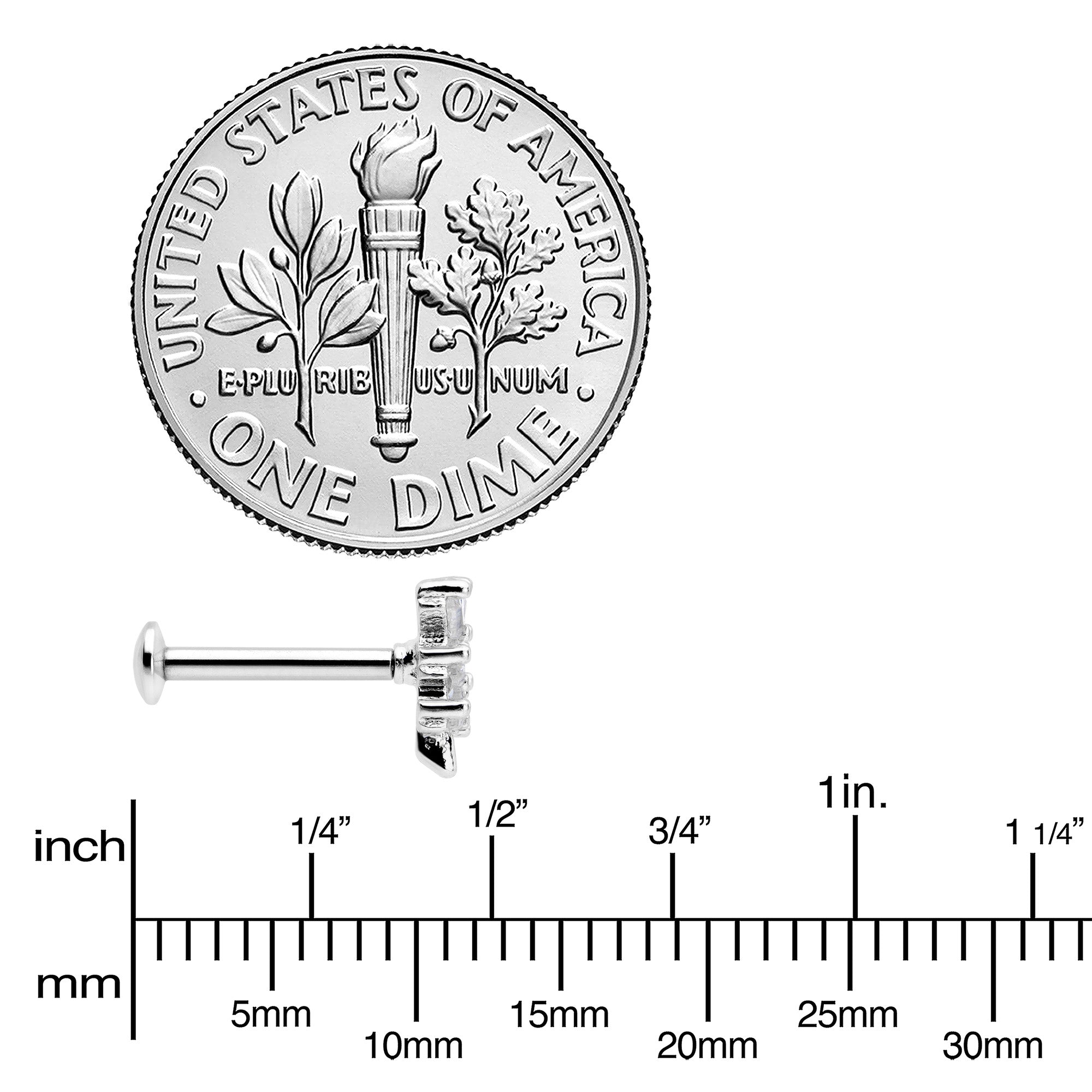 16G 5/16 Clear CZ Gem Leafy Branch Threadless Labret Monroe Tragus