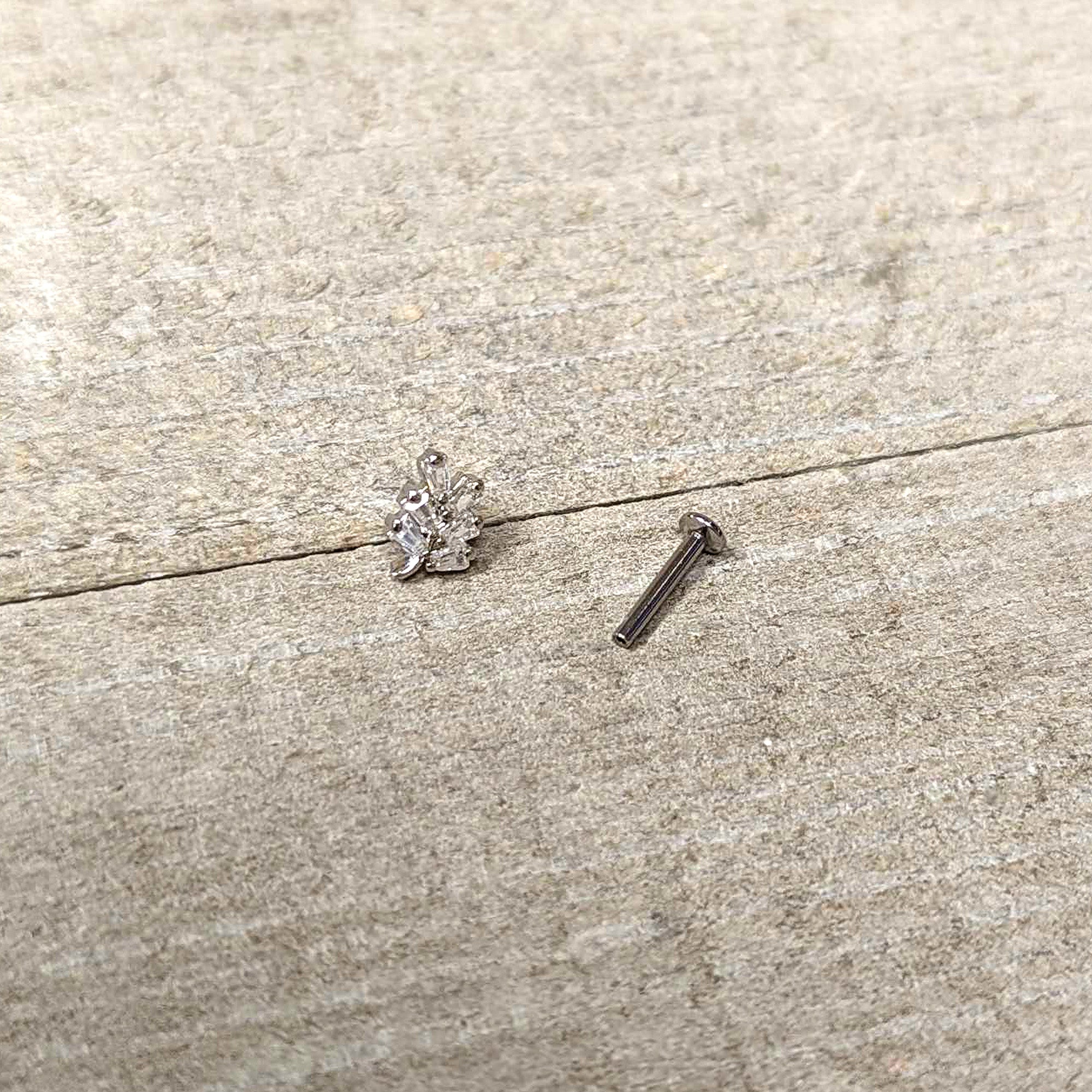 16G 5/16 Clear CZ Gem Leafy Branch Threadless Labret Monroe Tragus