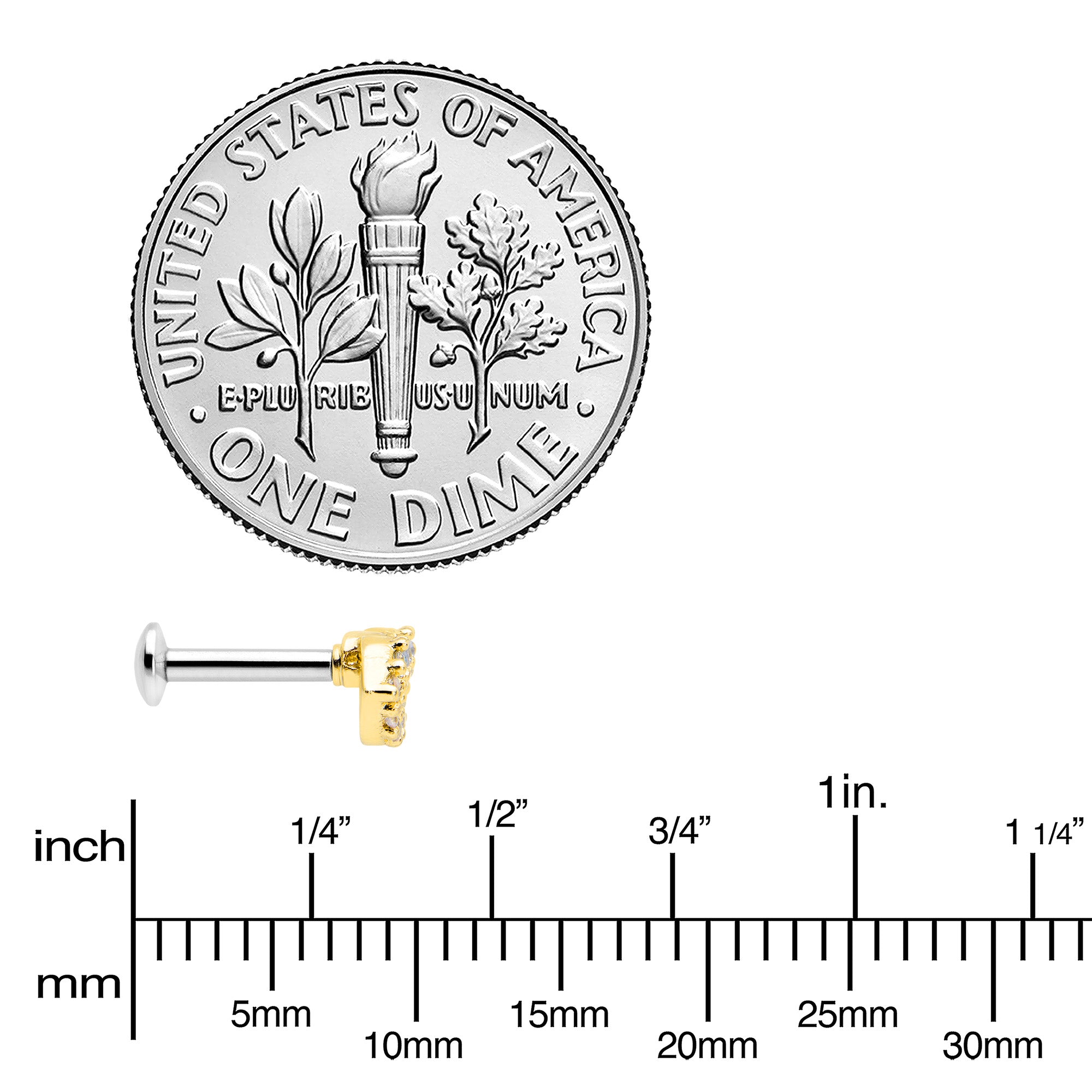 16G 1/4 Clear CZ Gem Kissy Lips Golden Threadless Labret Tragus