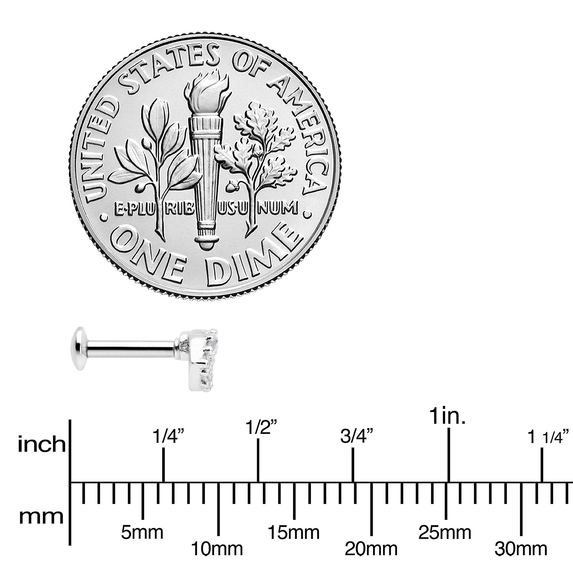 16G 1/4 Clear CZ Gem Kissy Lips Threadless Labret Tragus