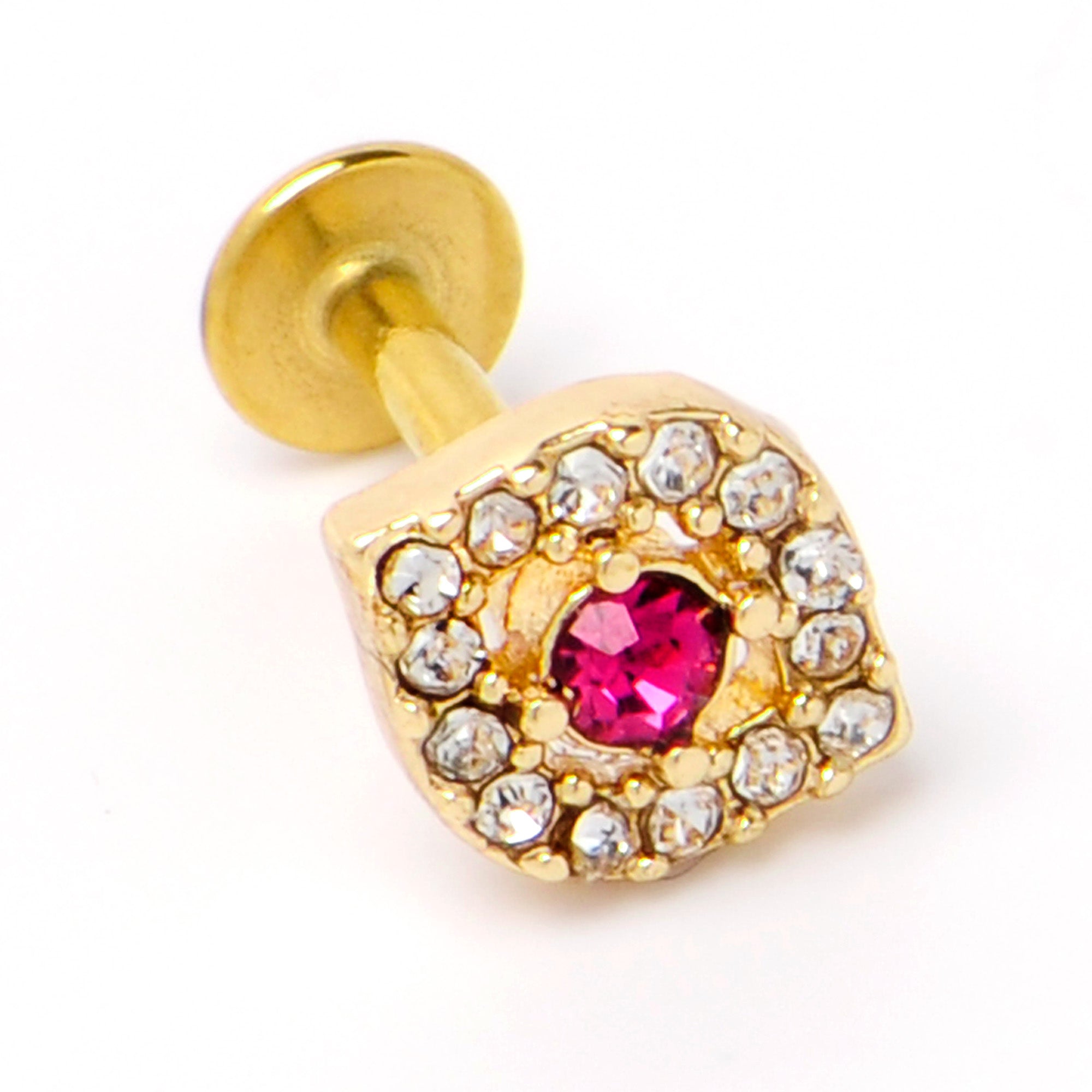 16G 1/4 Clear Pink Gem Gold Tone Open Eye Labret