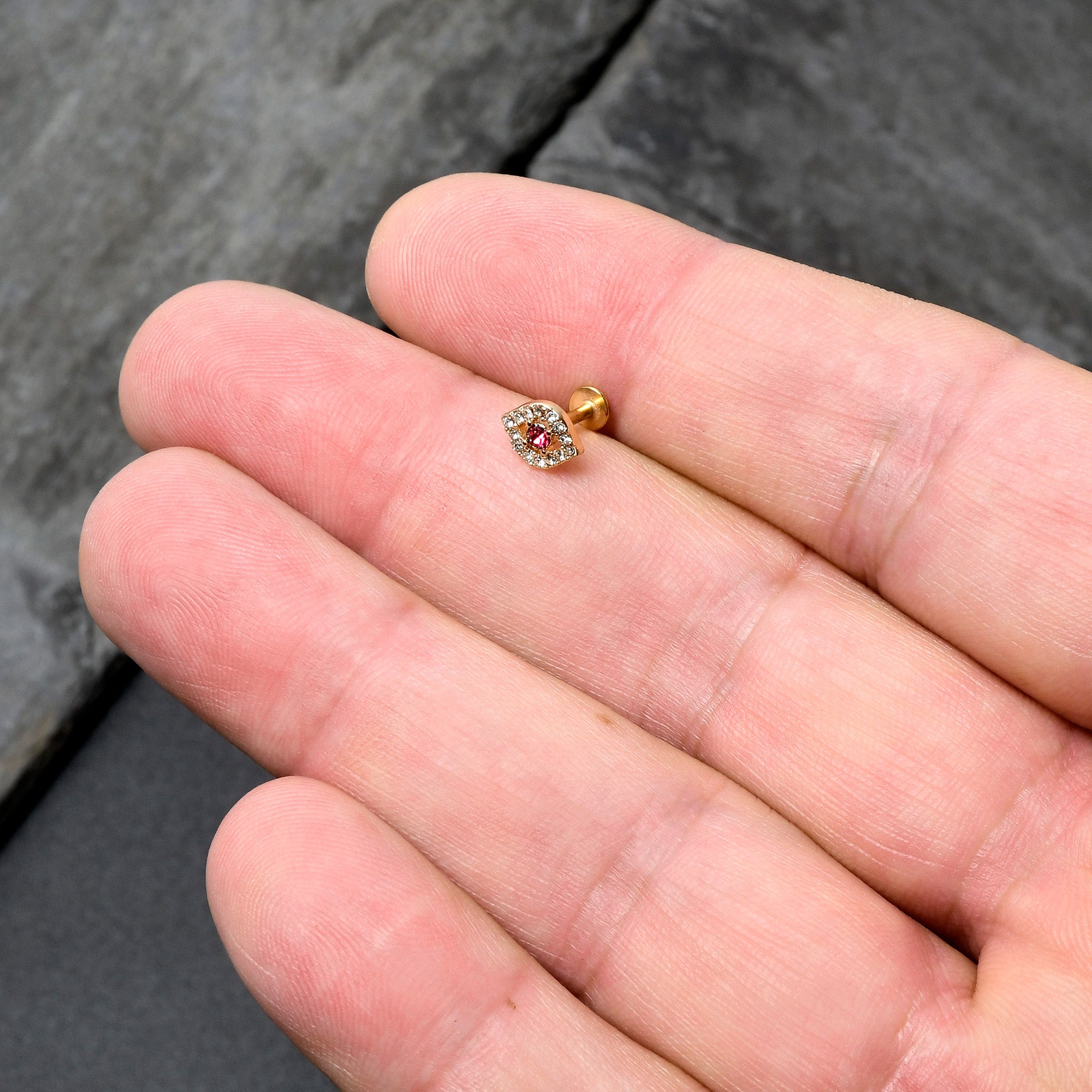 16G 1/4 Clear Pink Gem Gold Tone Open Eye Labret