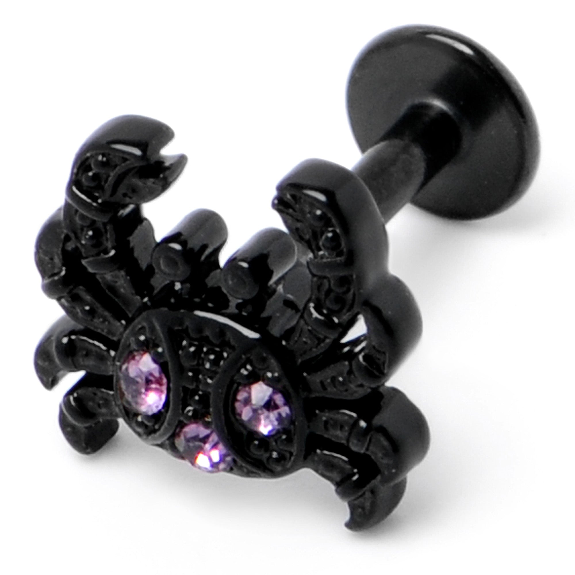 16G 1/4 Purple Gem Black Chic Crab Labret
