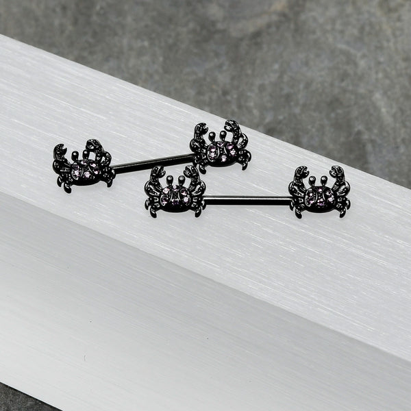 14 Gauge 9/16 Purple Gem Black Chic Crab Barbell Nipple Ring Set ...