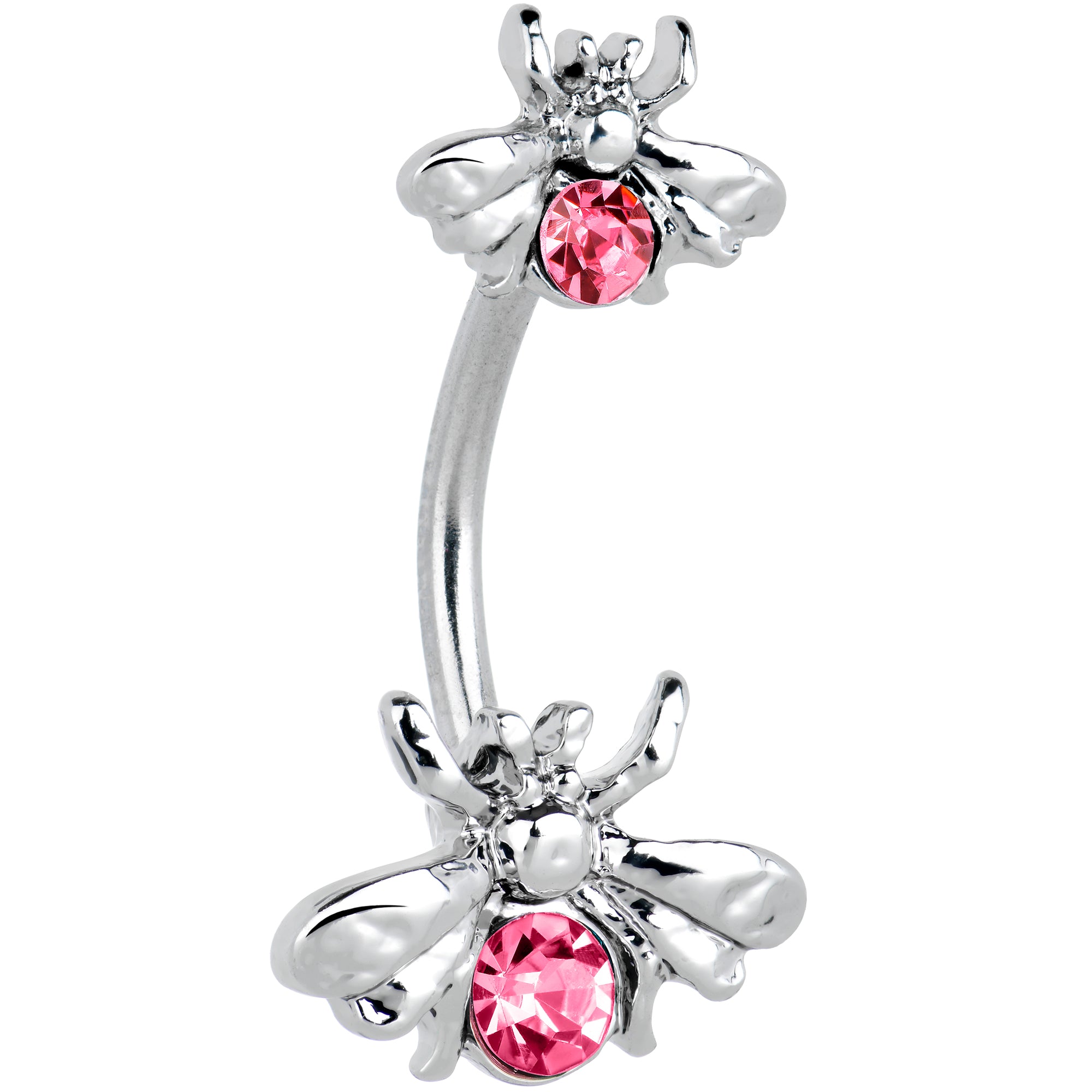Pink Gem Bees Beautiful Insect Double Mount Belly Ring