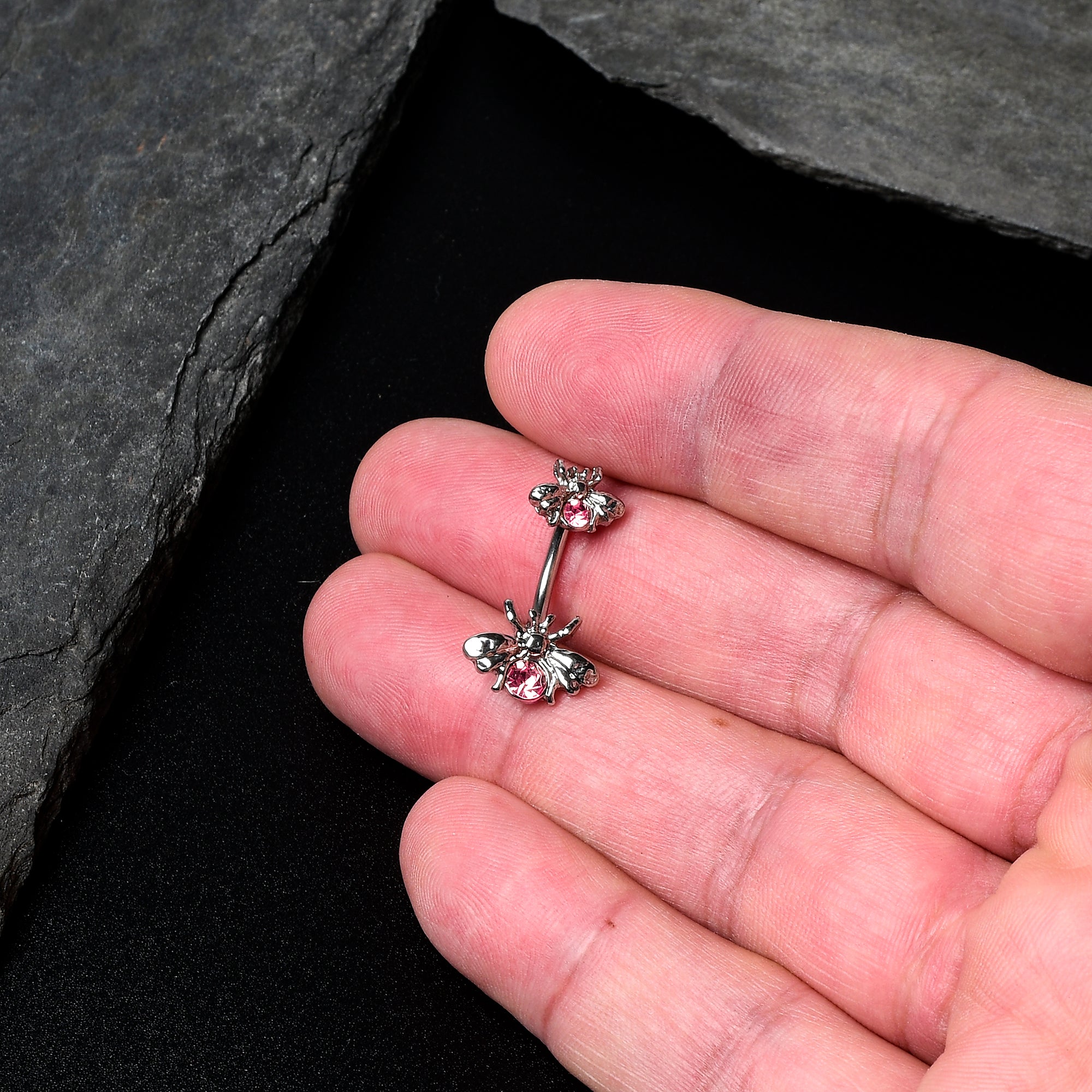 Pink Gem Bees Beautiful Insect Double Mount Belly Ring
