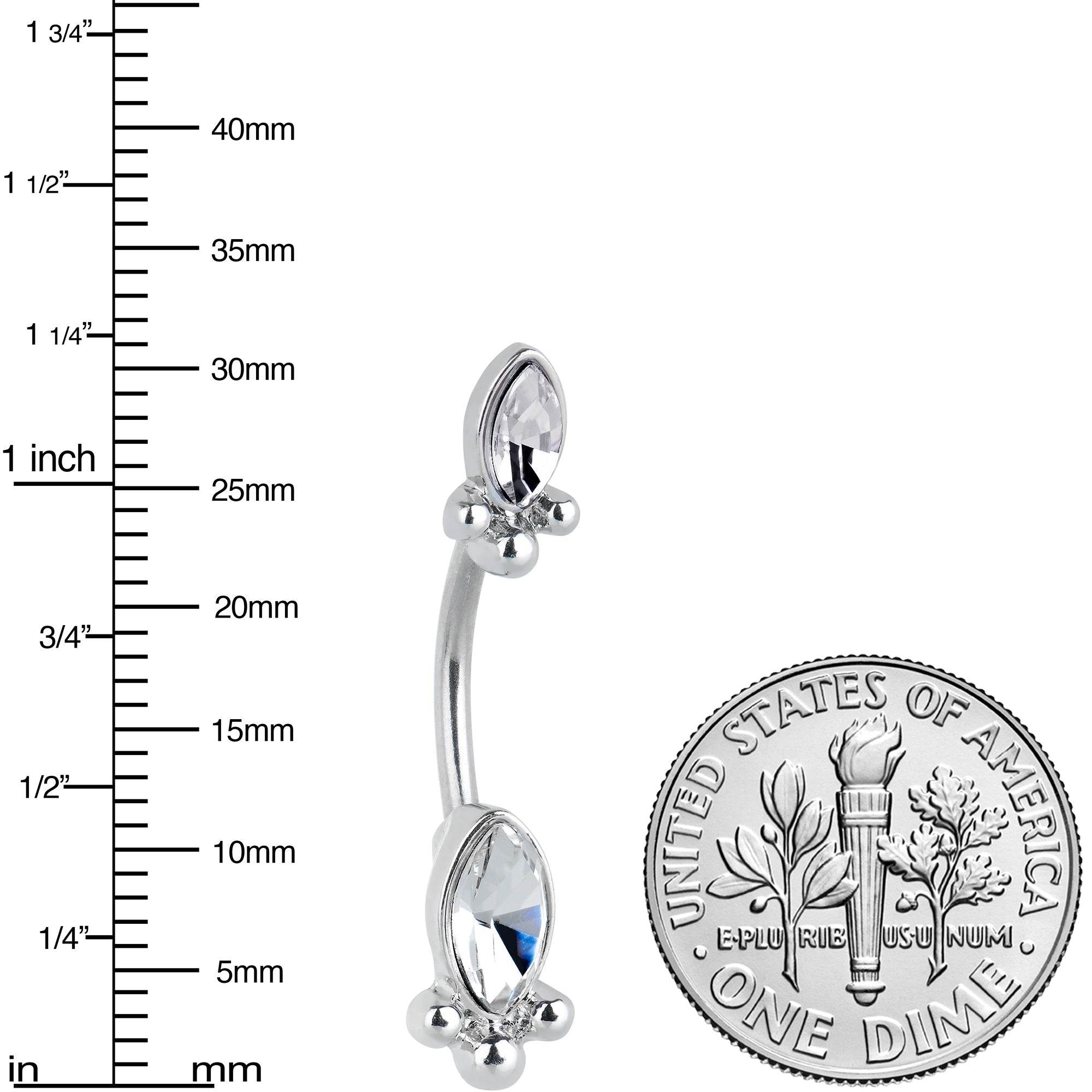 Clear Gem Art Deco Ovals Double Mount Belly Ring