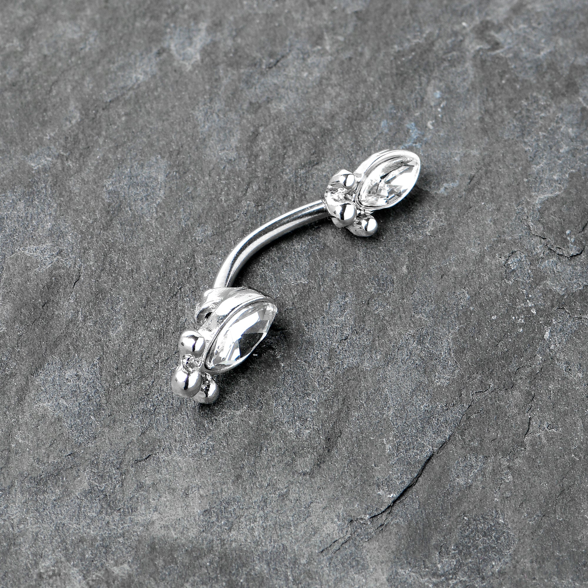 Clear Gem Art Deco Ovals Double Mount Belly Ring