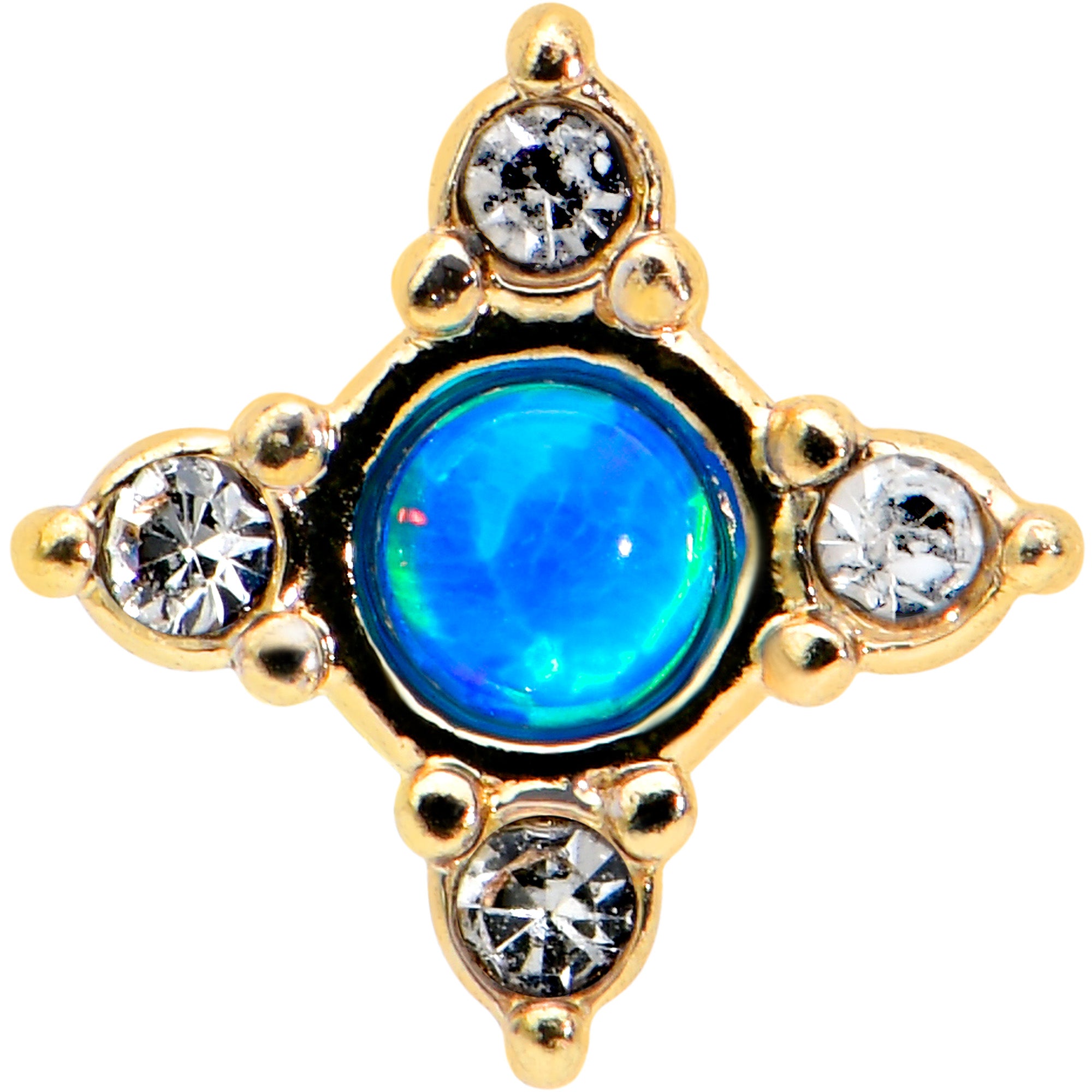 16 Gauge 1/4 Blue Synthetic Opal Gold Tone Rhombus Cartilage Earring