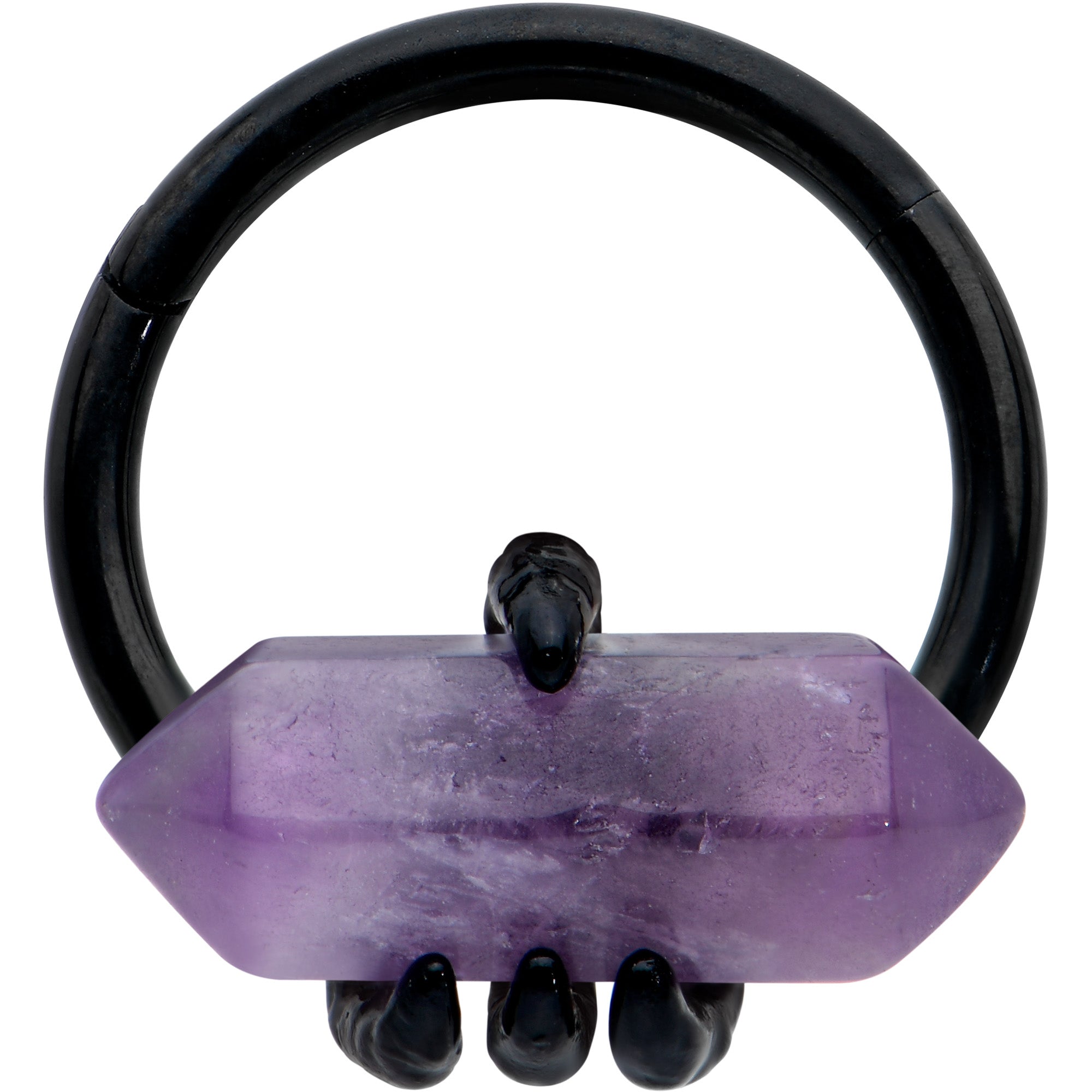 16 Gauge 3/8 Purple Amethyst Black Claw Obelisk Hinged Segment Ring