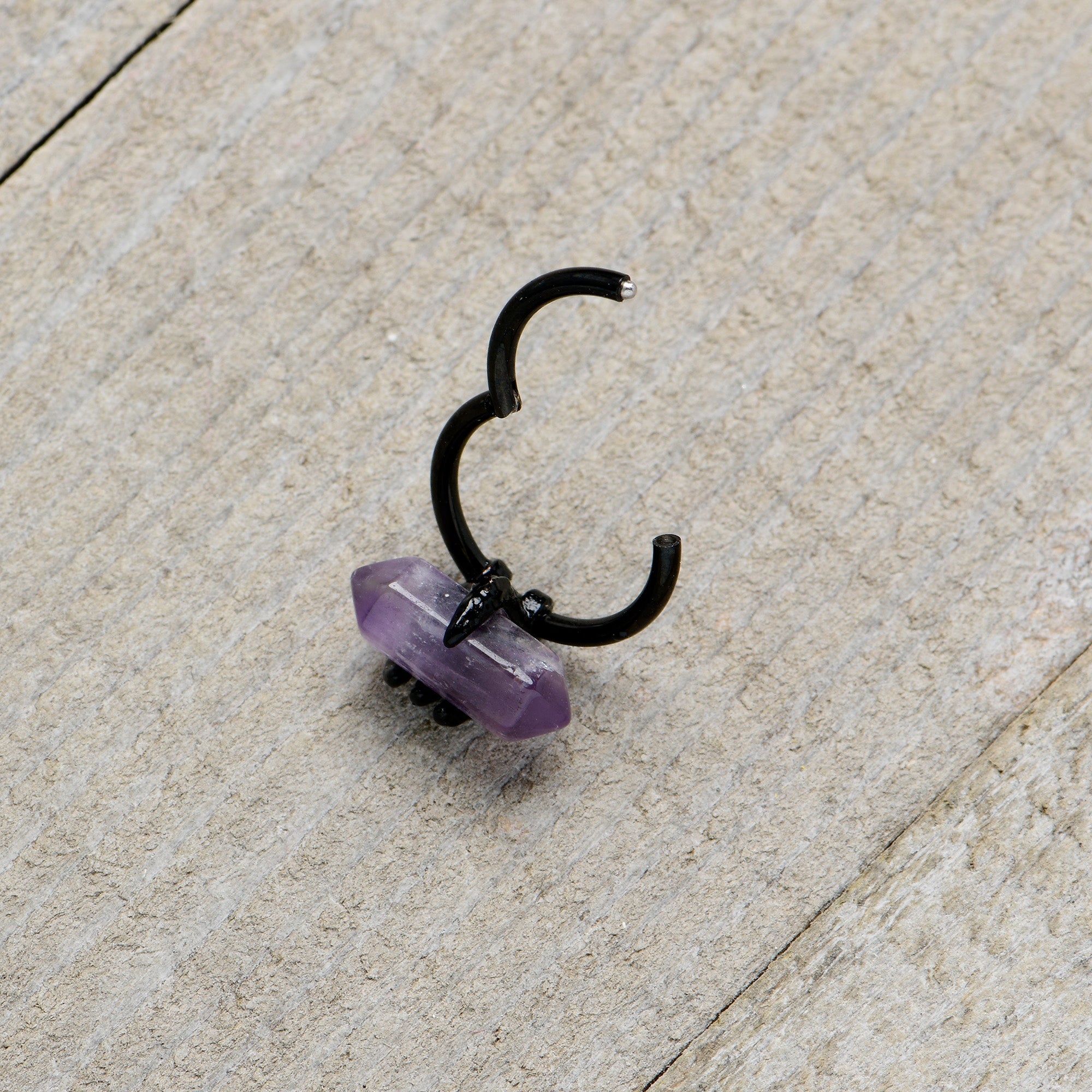 16 Gauge 3/8 Purple Amethyst Black Claw Obelisk Hinged Segment Ring