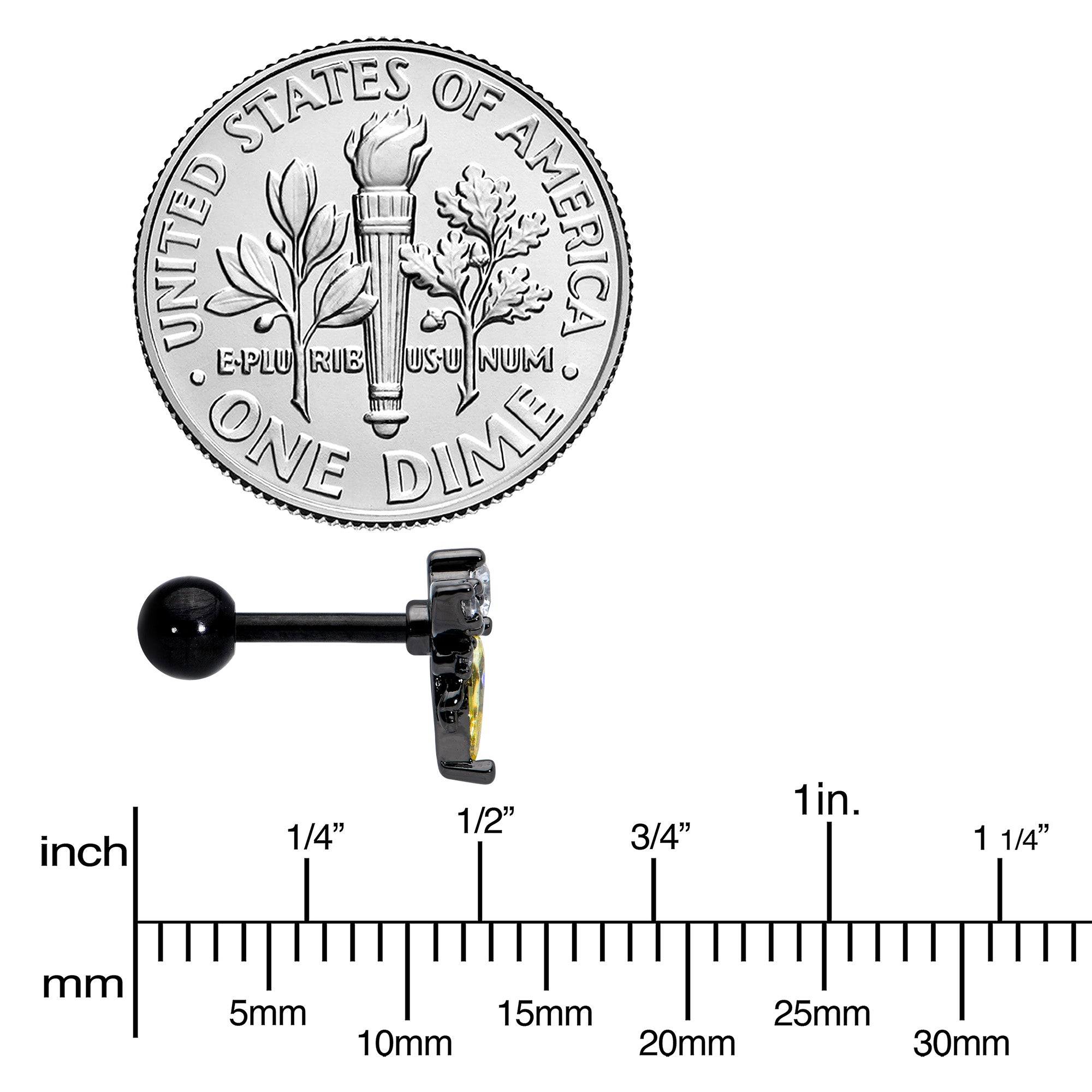 16G 1/4 Clear Yellow Gem Black Butterfly Cartilage Tragus Earring