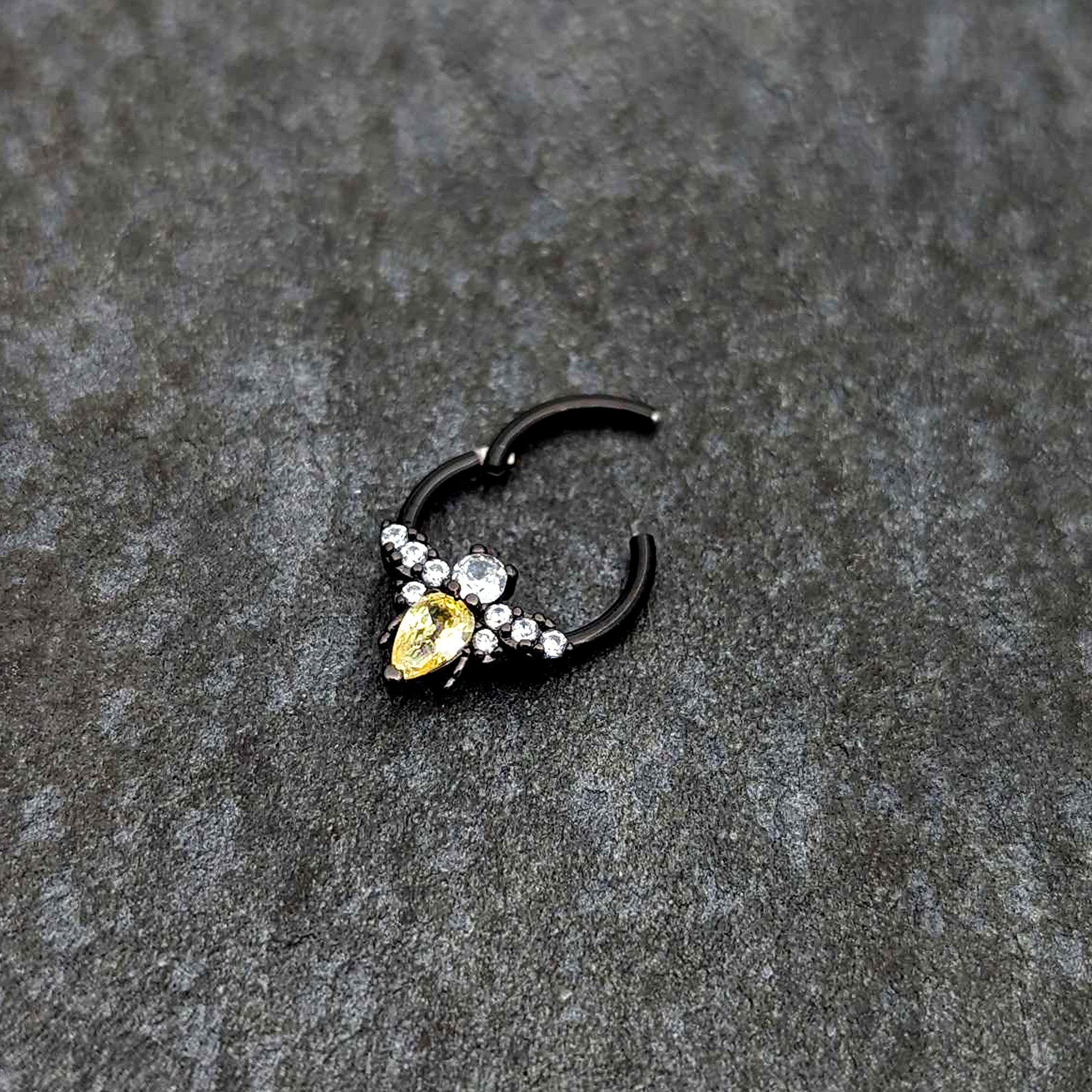 16 Gauge 3/8 Yellow Clear Gem Black Butterfly Hinged Segment Ring