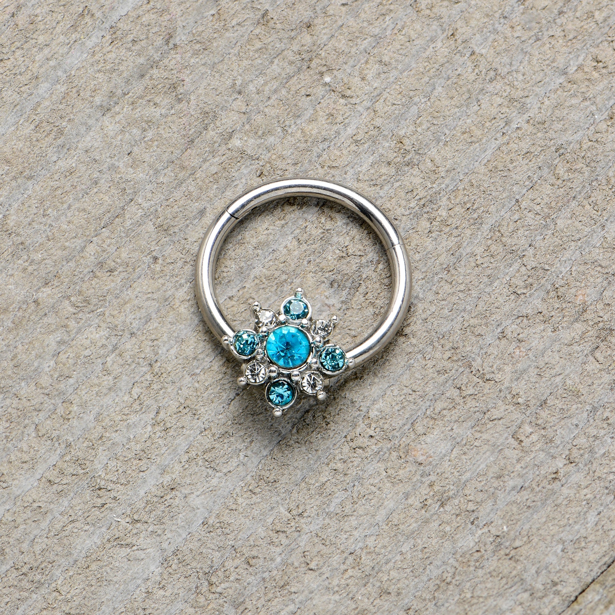 16G 3/8 Blue Clear Gem Glamour Star Hinged Segment Ring