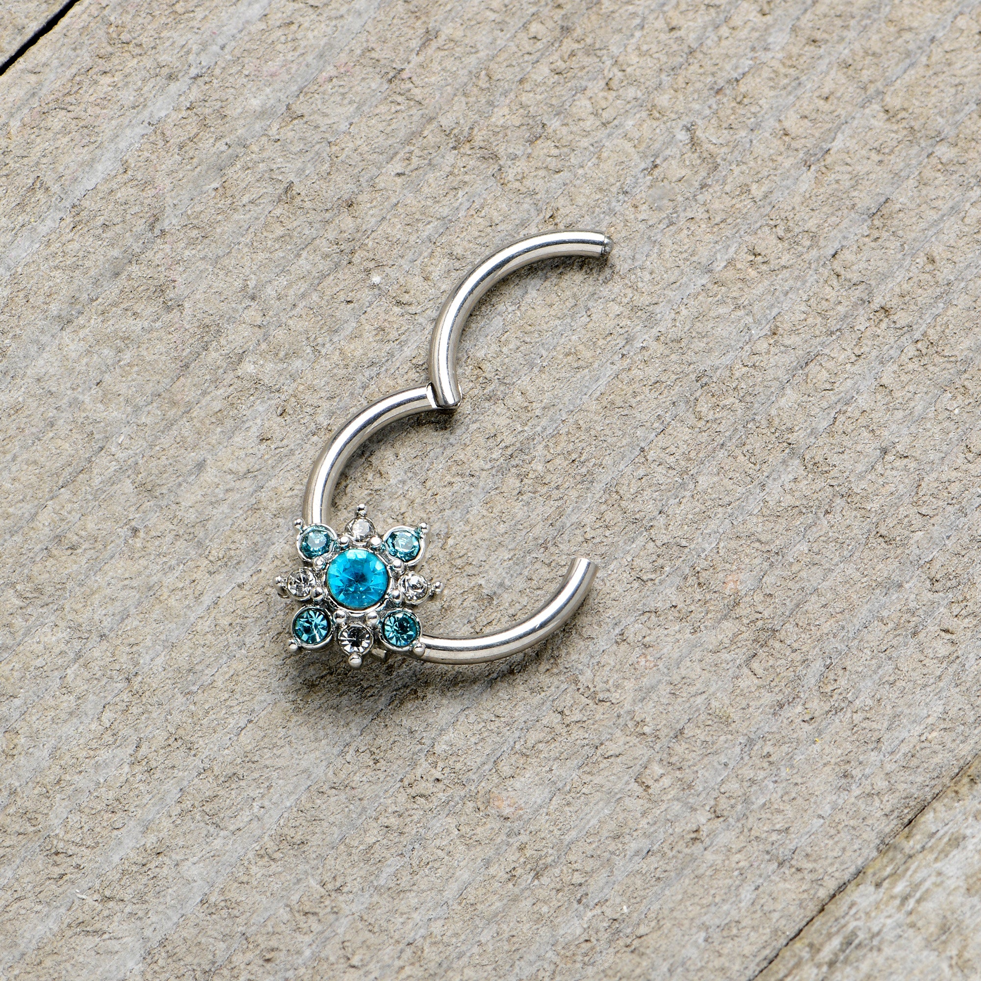 16G 3/8 Blue Clear Gem Glamour Star Hinged Segment Ring