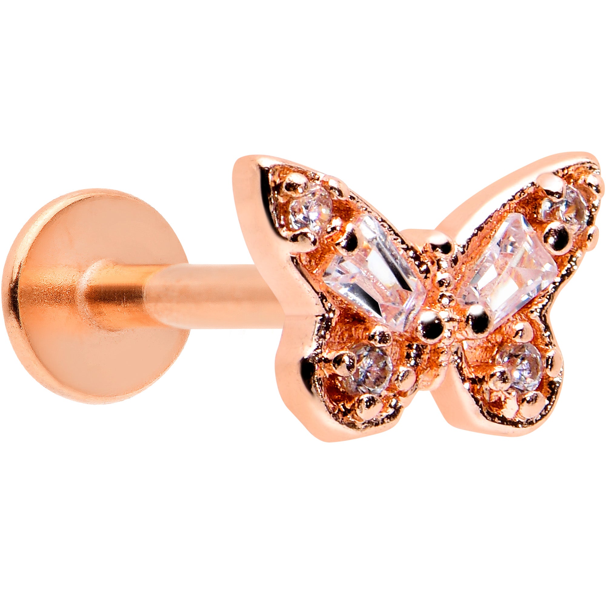 16G 5/16 Clear Gem Rose Gold Tone Opulent Butterfly Labret Tragus