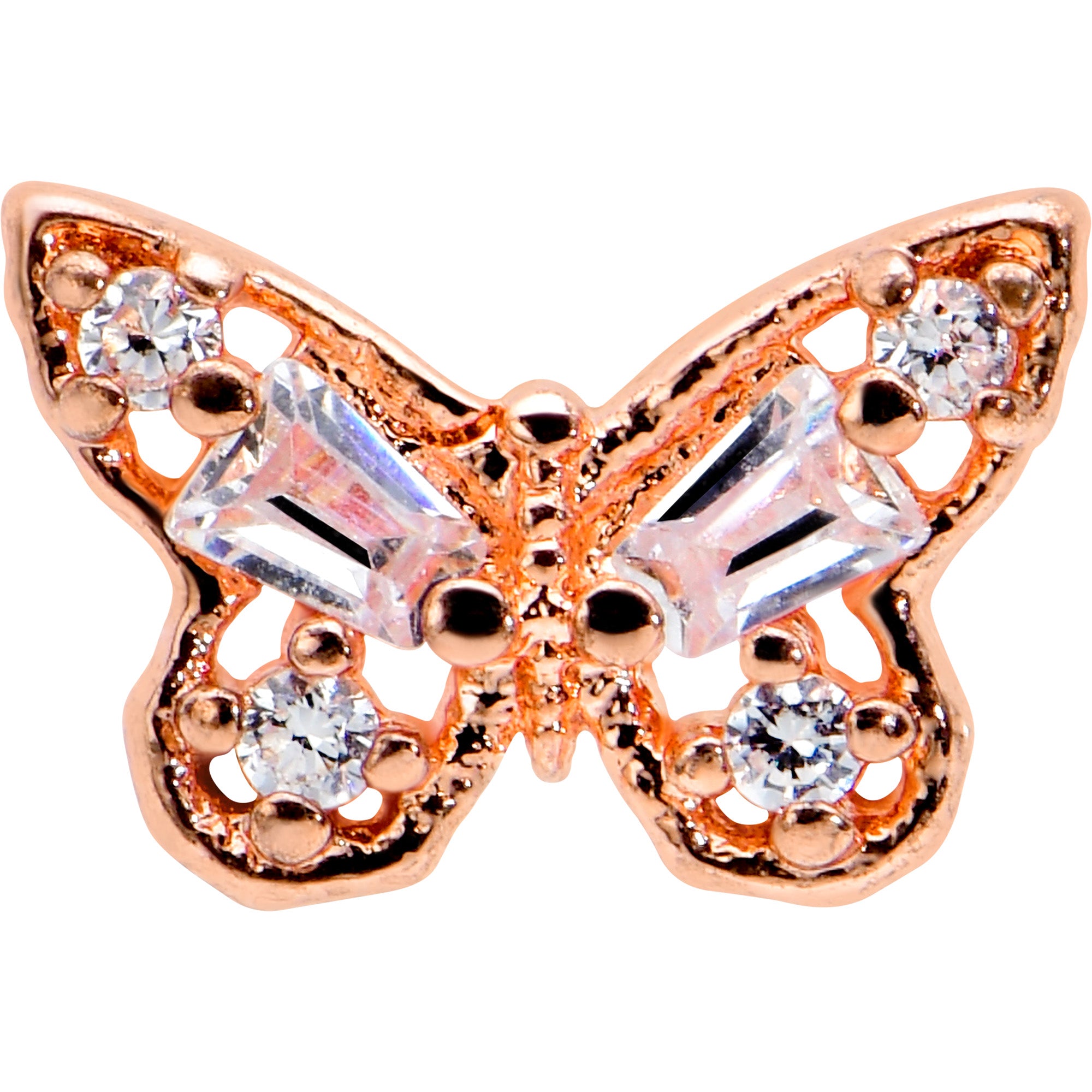 16G 5/16 Clear Gem Rose Gold Tone Opulent Butterfly Labret Tragus
