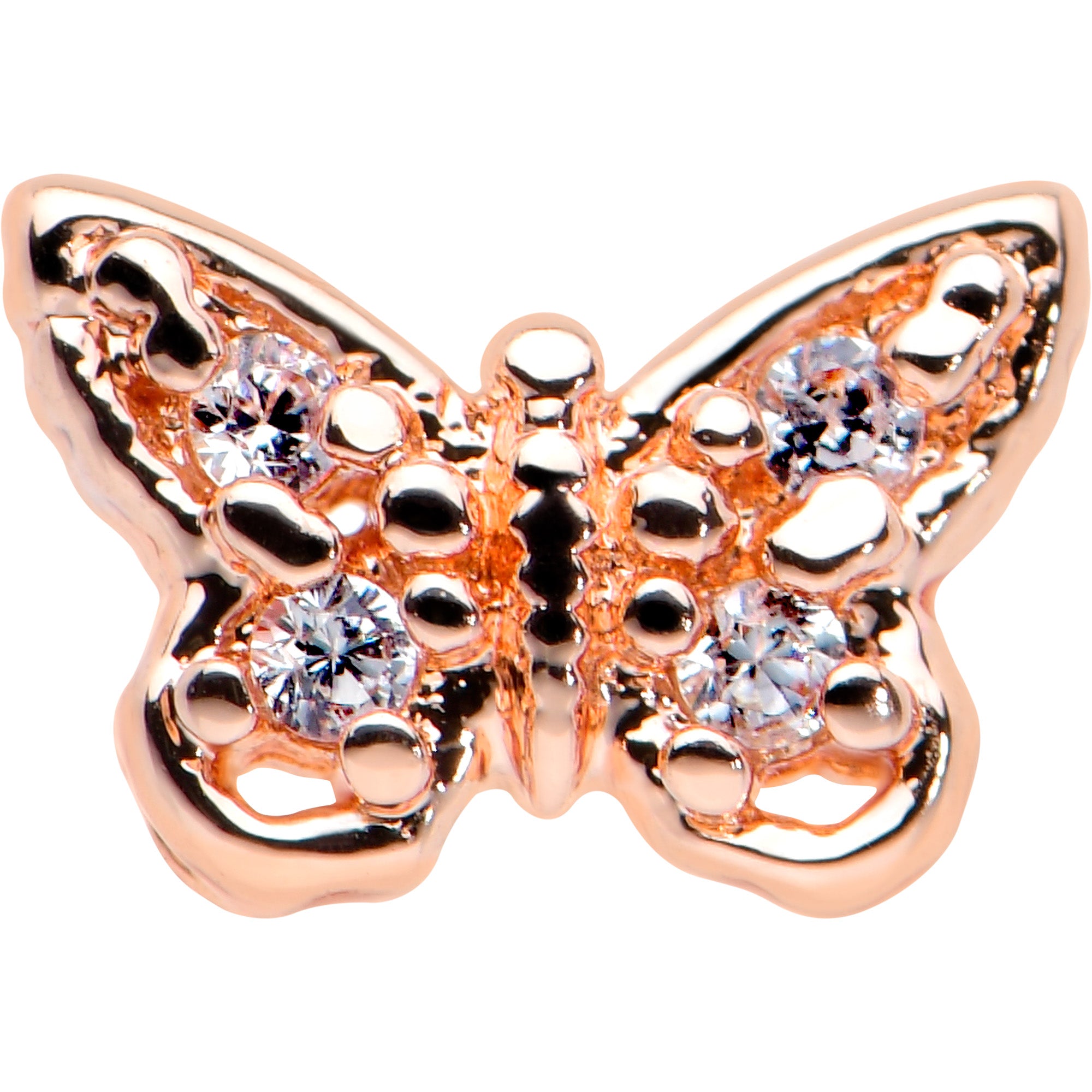 20 Gauge 7mm Clear Gem Baroque Rosy Butterfly L Shape Nose Ring
