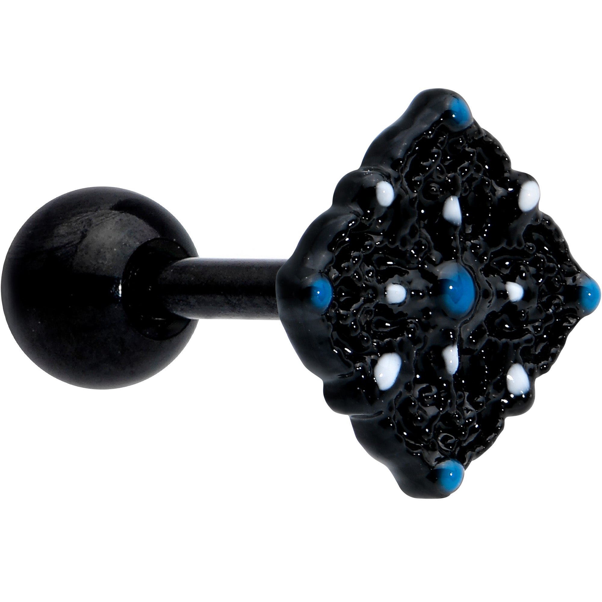 16G 1/4 Blue Gem Black Lacy Rhombus Cartilage Tragus Earring