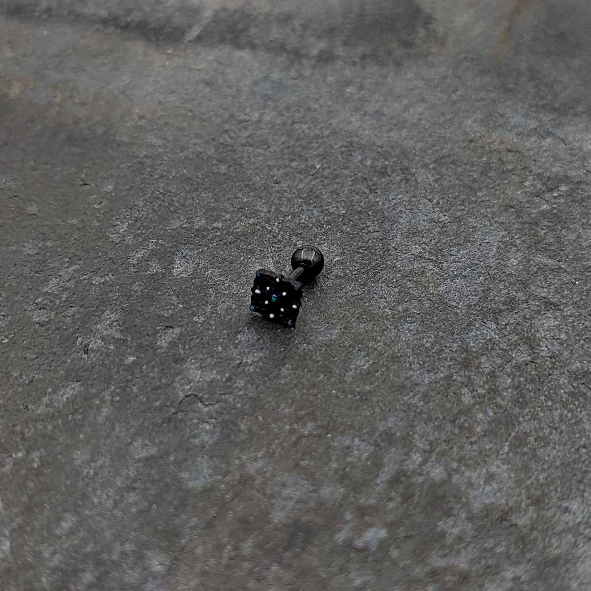 16G 1/4 Blue Gem Black Lacy Rhombus Cartilage Tragus Earring