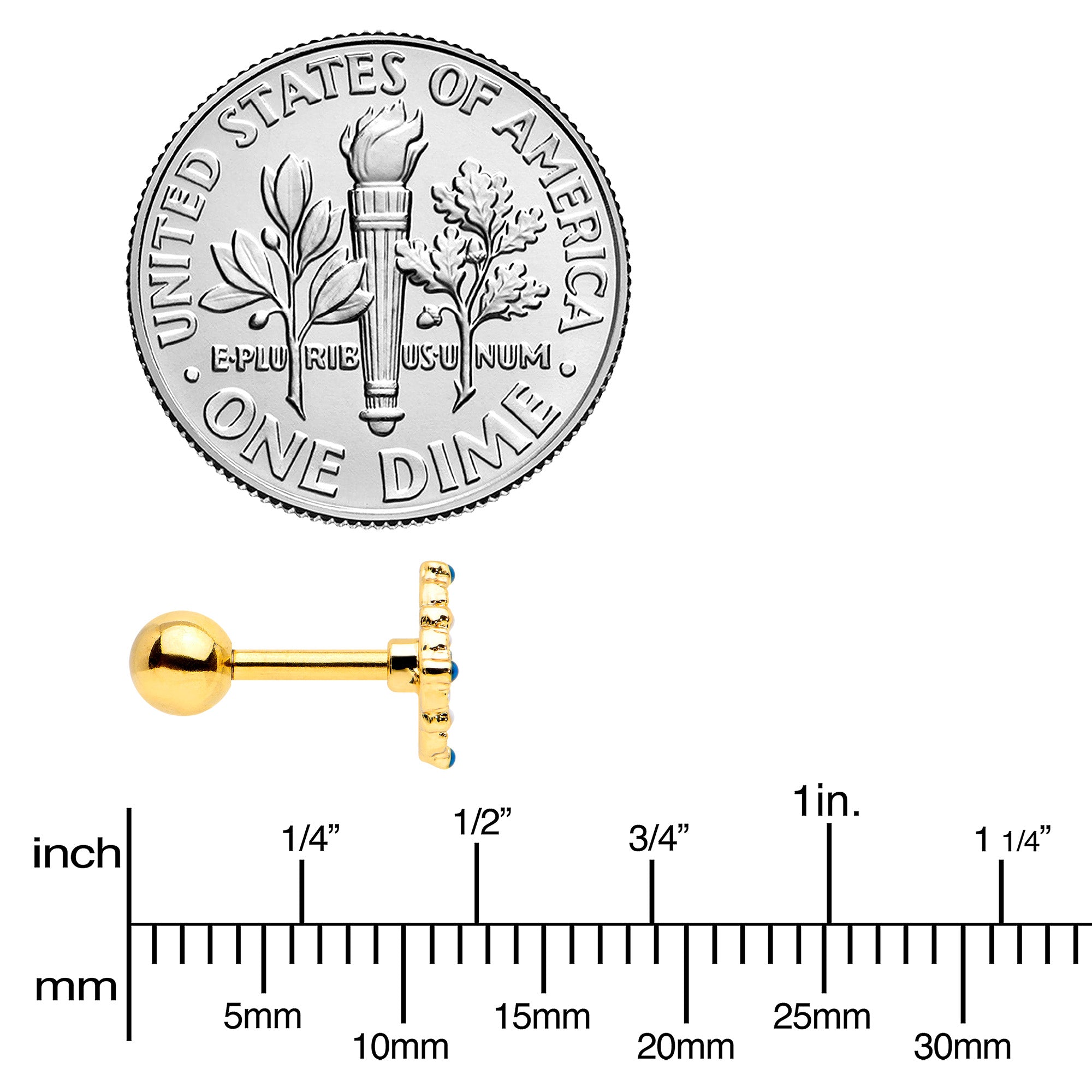 16G 1/4 Blue Gem Gold Tone Lacy Rhombus Cartilage Tragus Earring