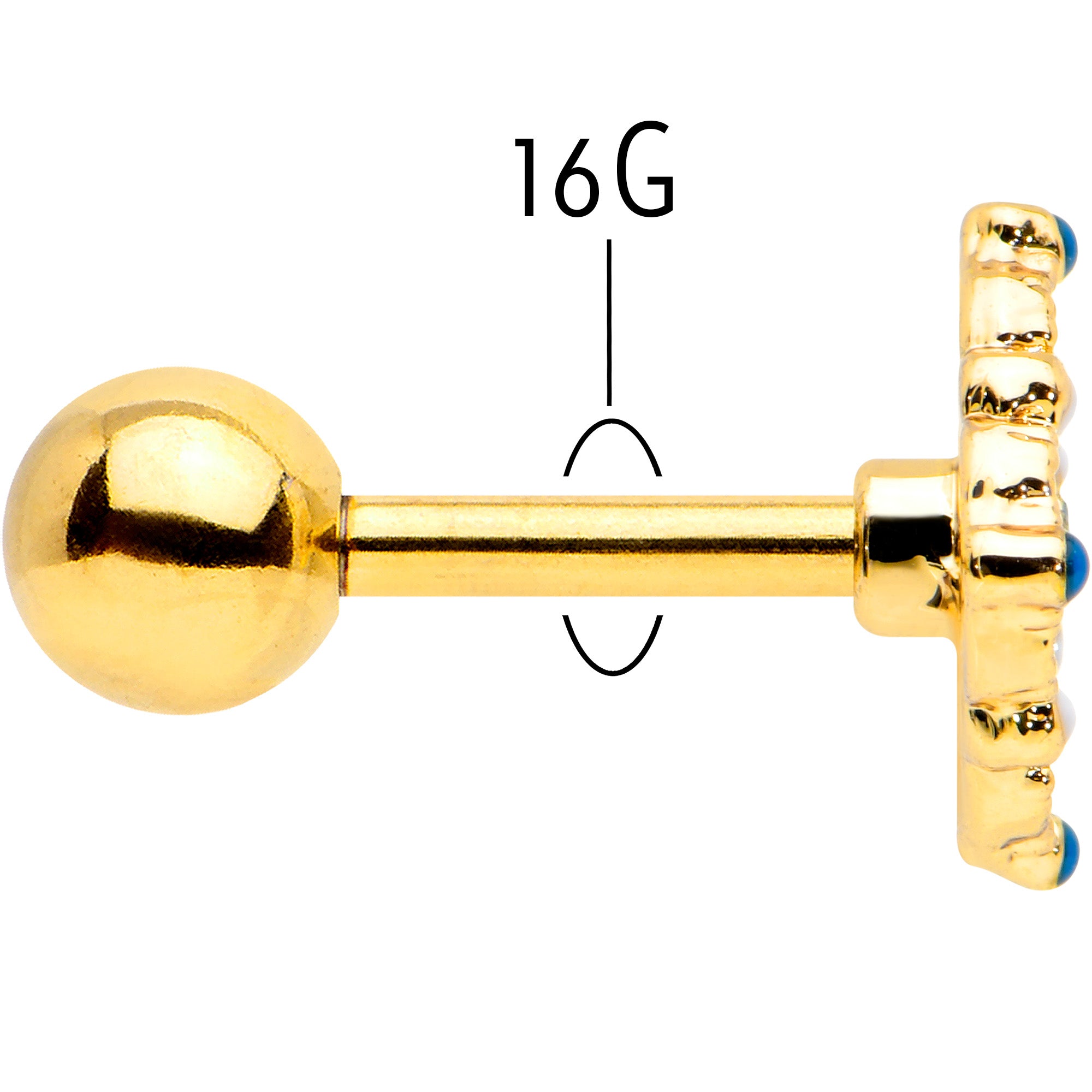 16G 1/4 Blue Gem Gold Tone Lacy Rhombus Cartilage Tragus Earring