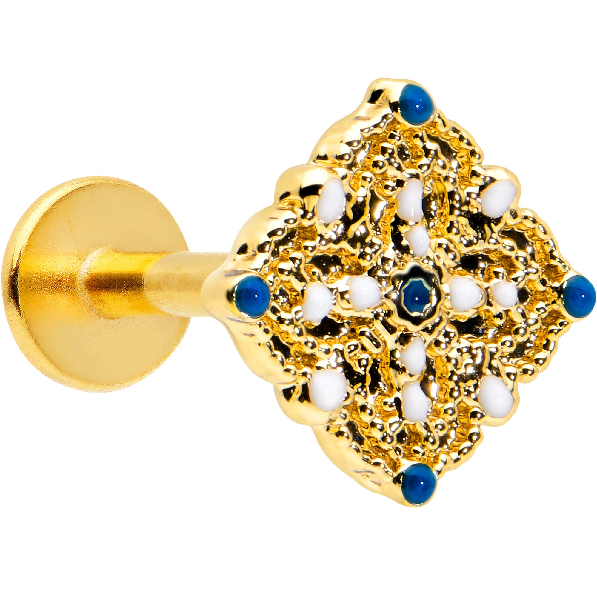 16G 5/16 Blue Gem Gold Tone Lacy Rhombus Labret Monroe Tragus