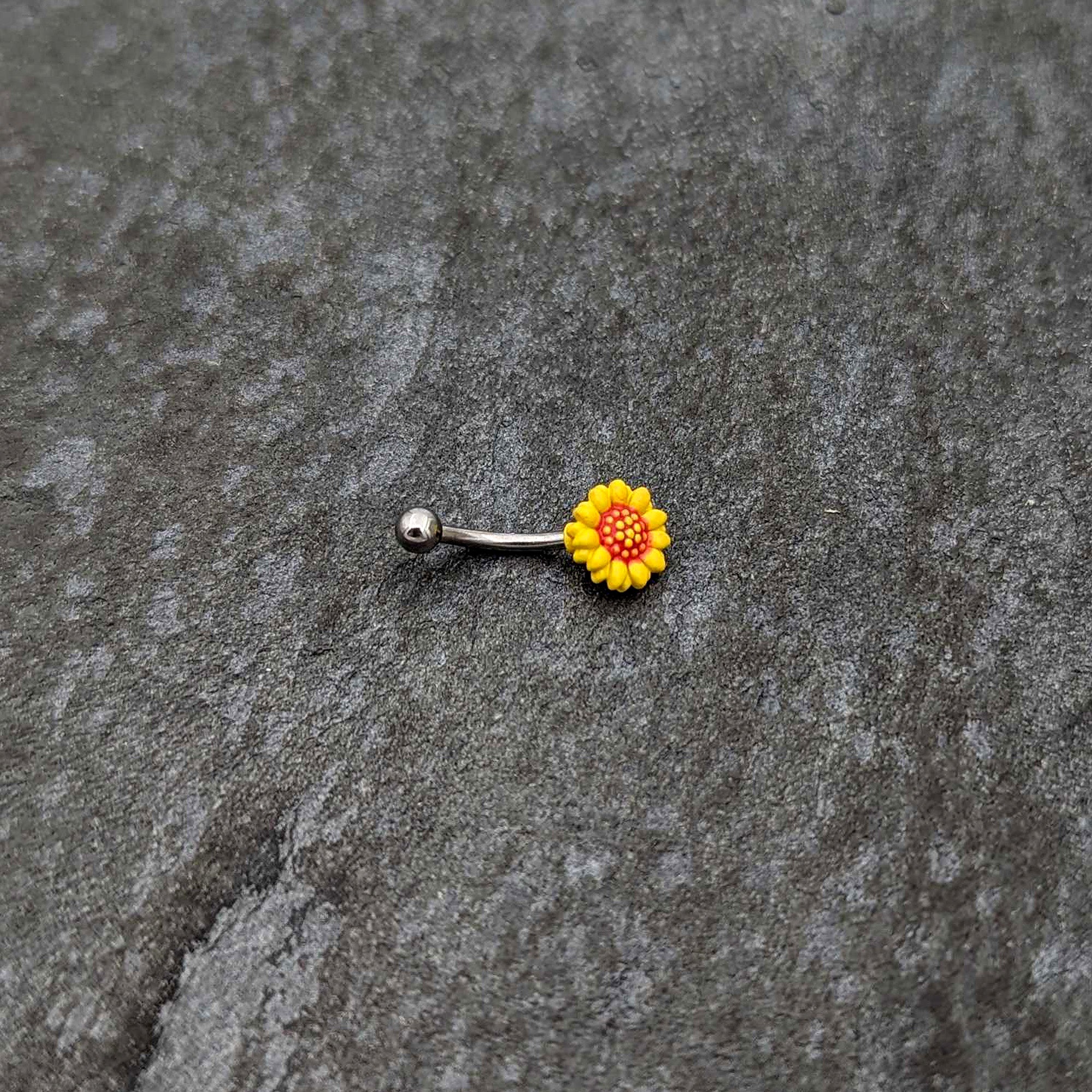 16 Gauge 5/16 Happy Sunflower Yellow Curved Eyebrow Ring