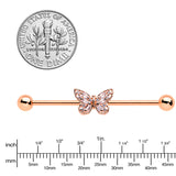 14 Gauge Clear Gem Rosy Tone Baroque Butterfly Industrial Barbell 38mm