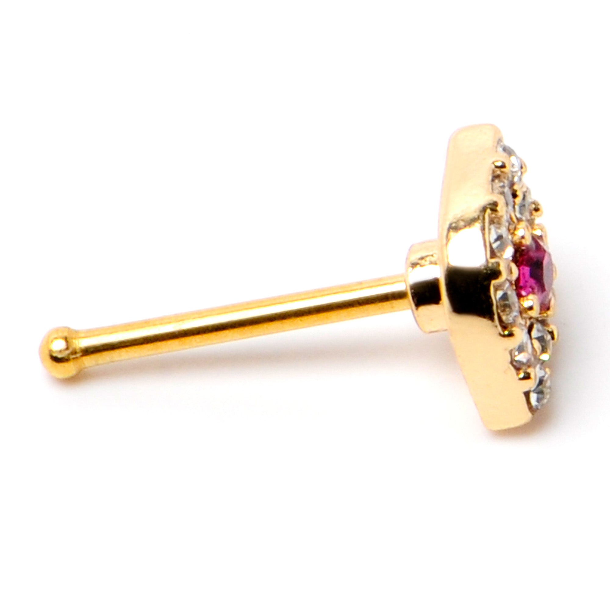 20G 1/4 Clear Pink Gem Gold Tone Open Eye Nose Bone