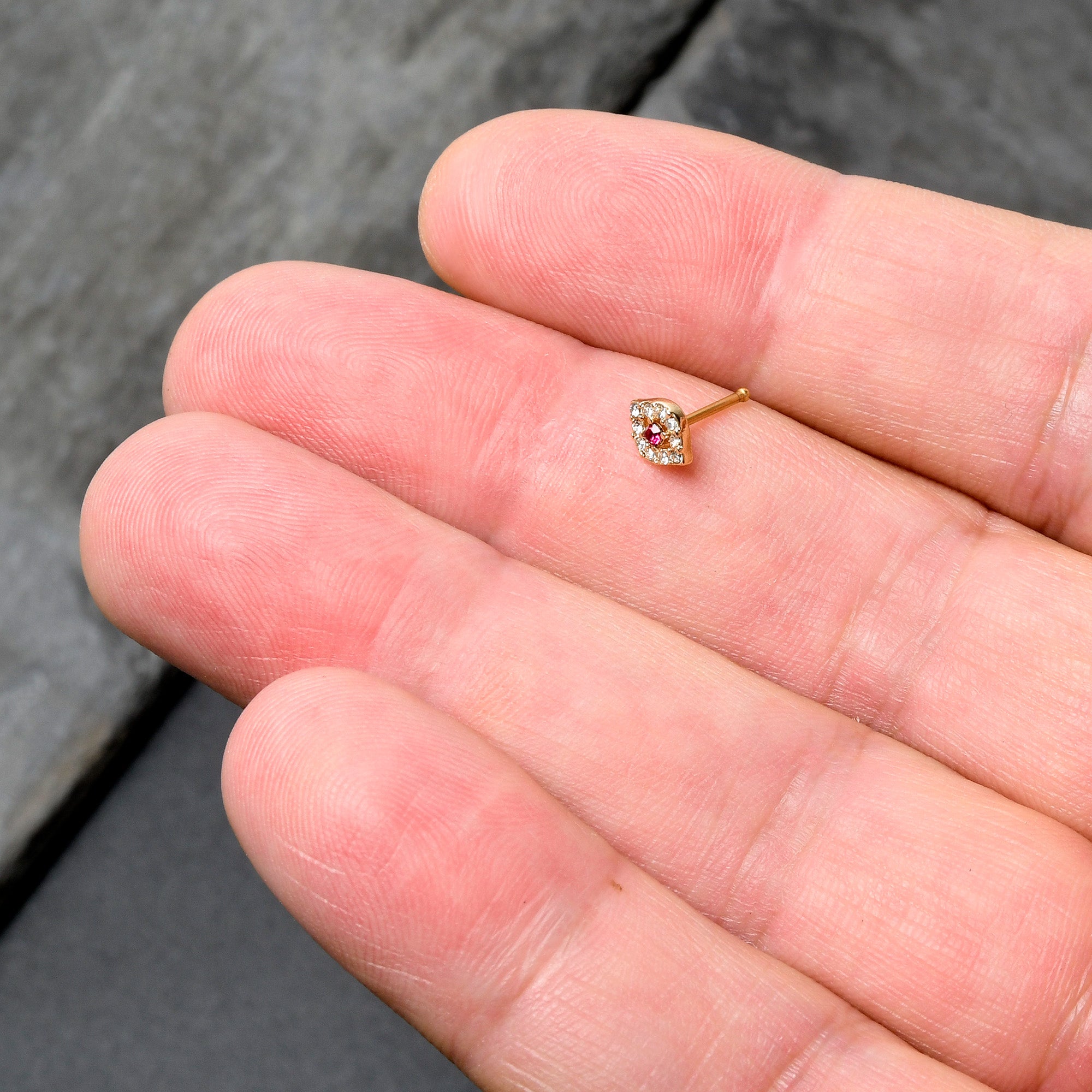 20G 1/4 Clear Pink Gem Gold Tone Open Eye Nose Bone