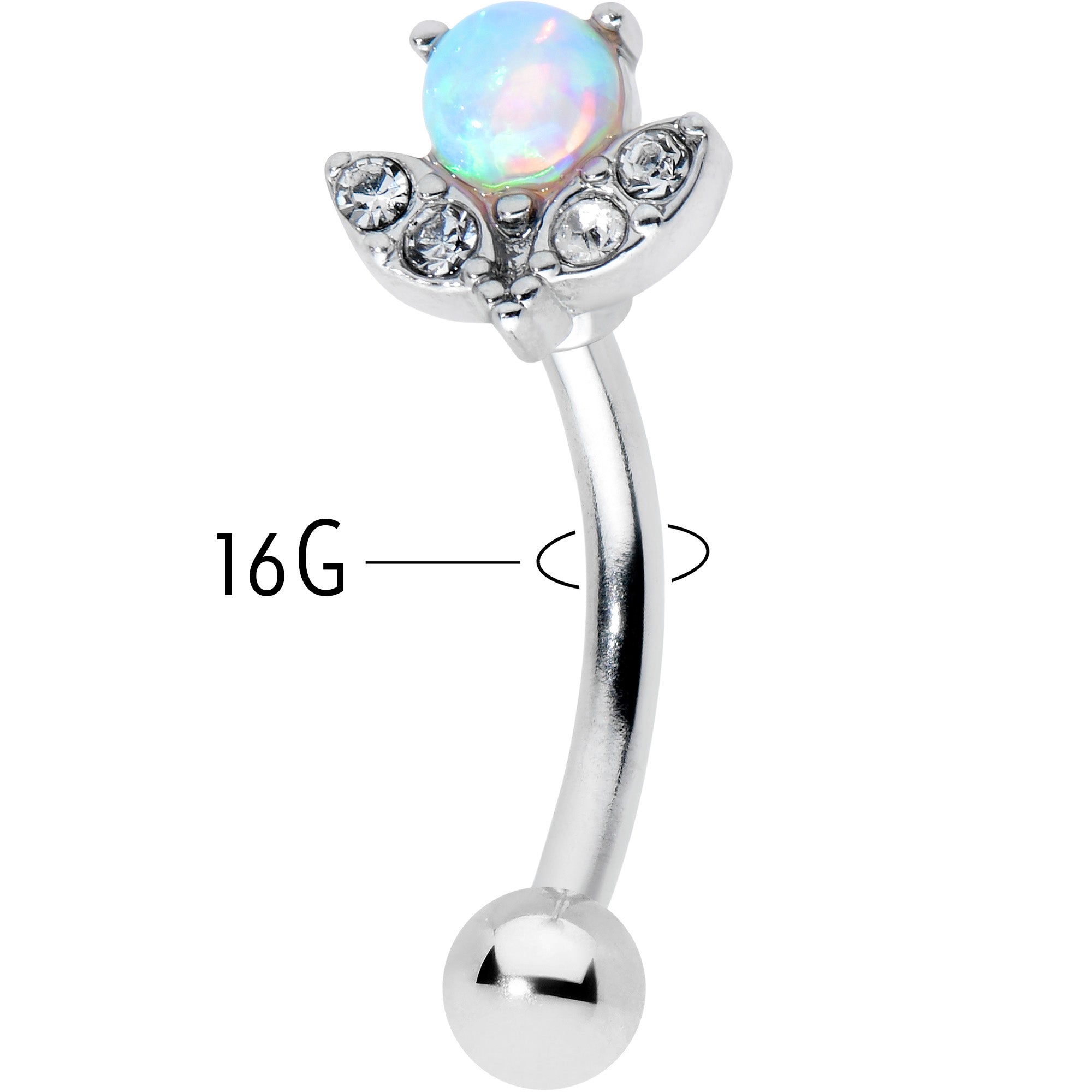 16 Gauge 5/16 White Synthetic Opal Style Flower Curved Eyebrow Ring