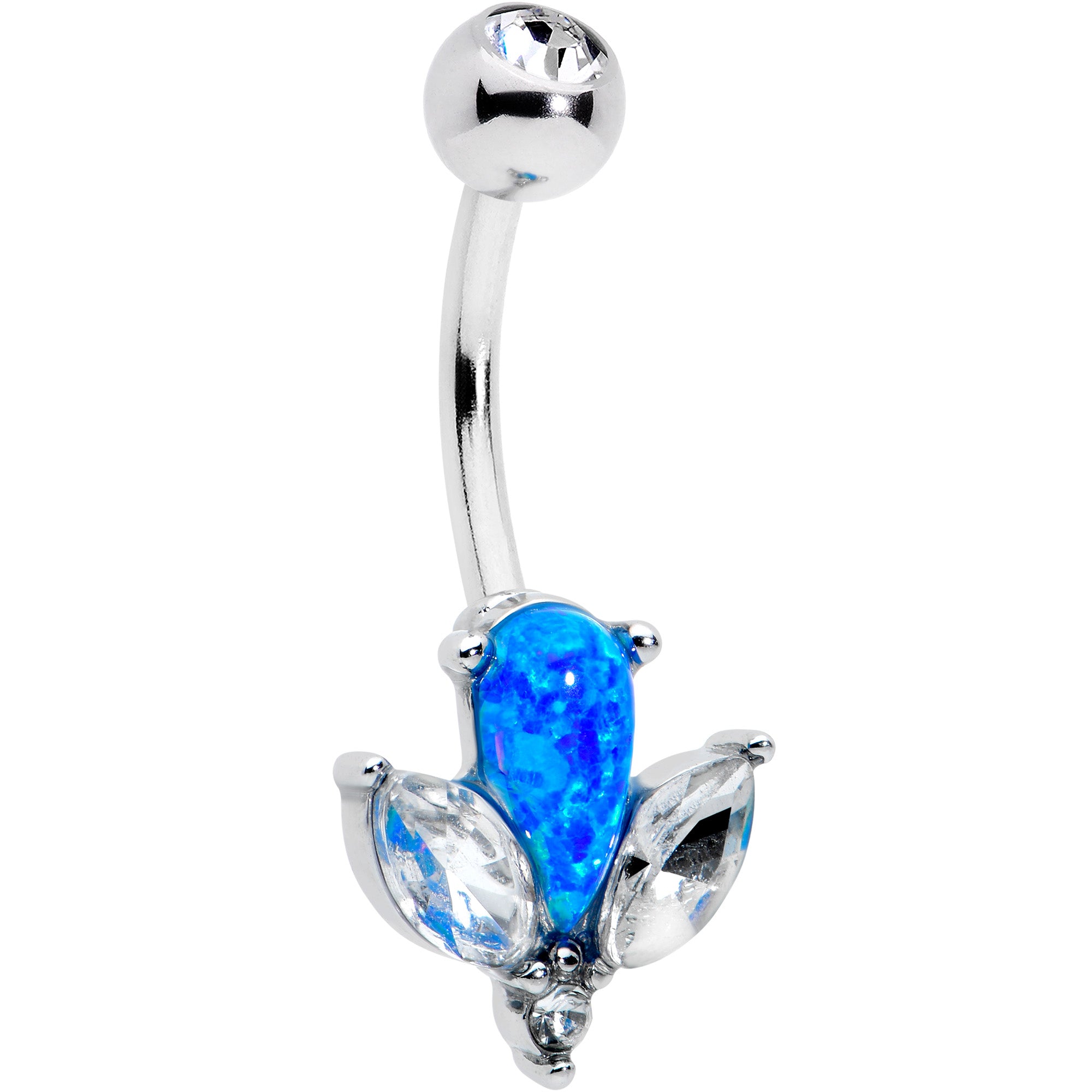 Blue Synthetic Opal Style Flower Belly Ring