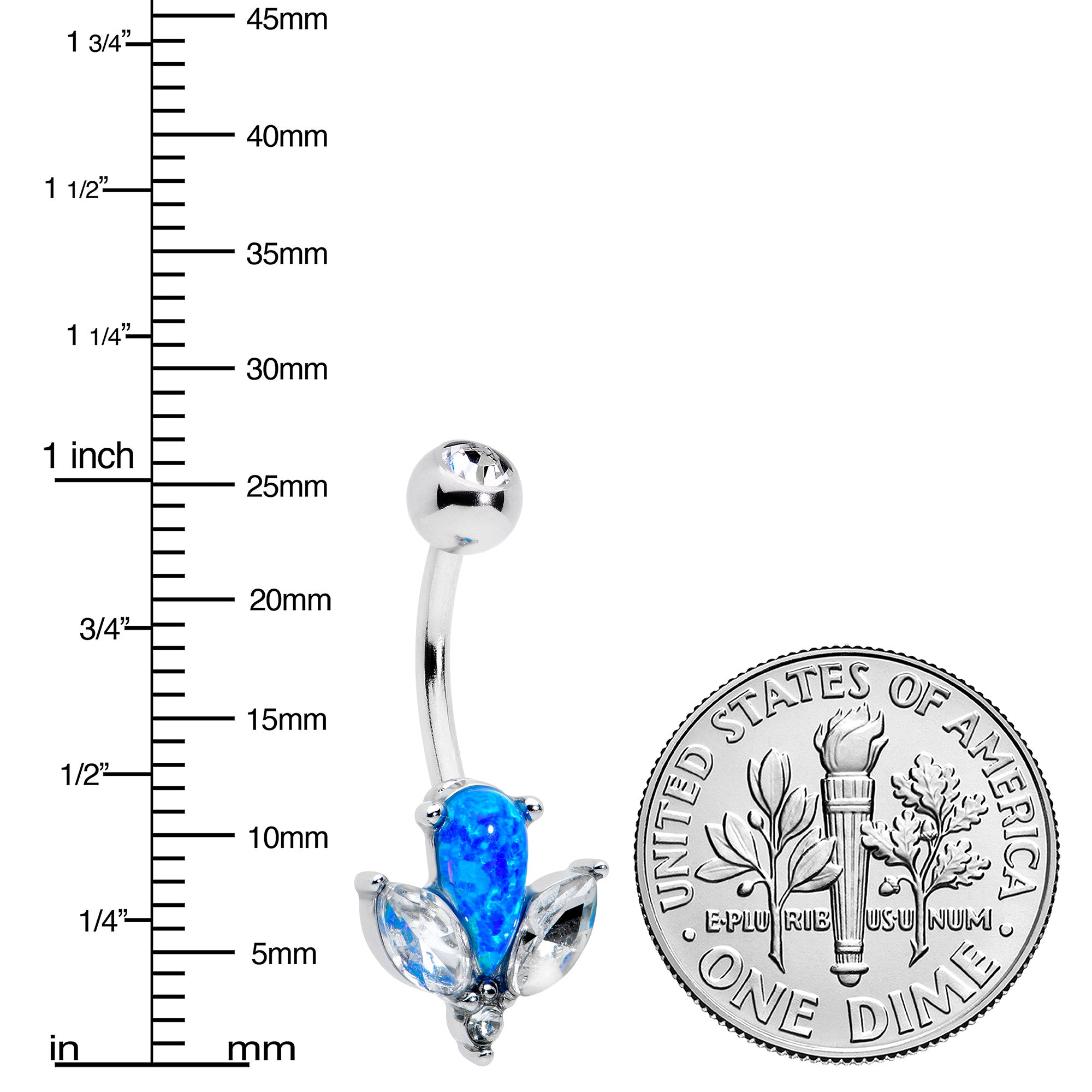 Blue Synthetic Opal Style Flower Belly Ring